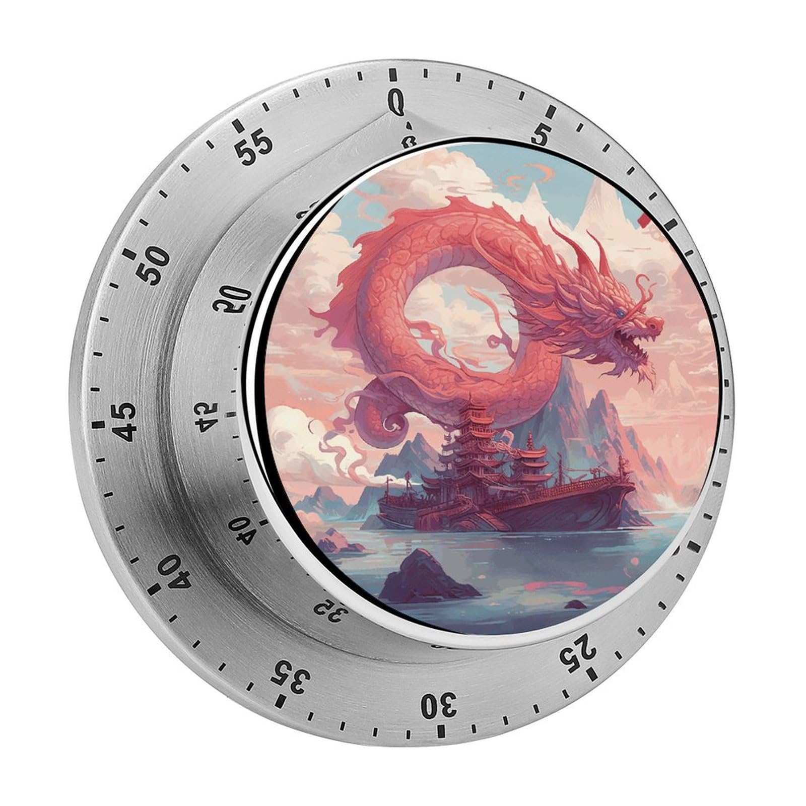 Dragon and Cloud Visual Timer Chef Cooking Timer Clock with Loud Alarm Mechanical Desk Timers Countdown Reminder Magnetic Exquisite Stainless Steel Body Timers