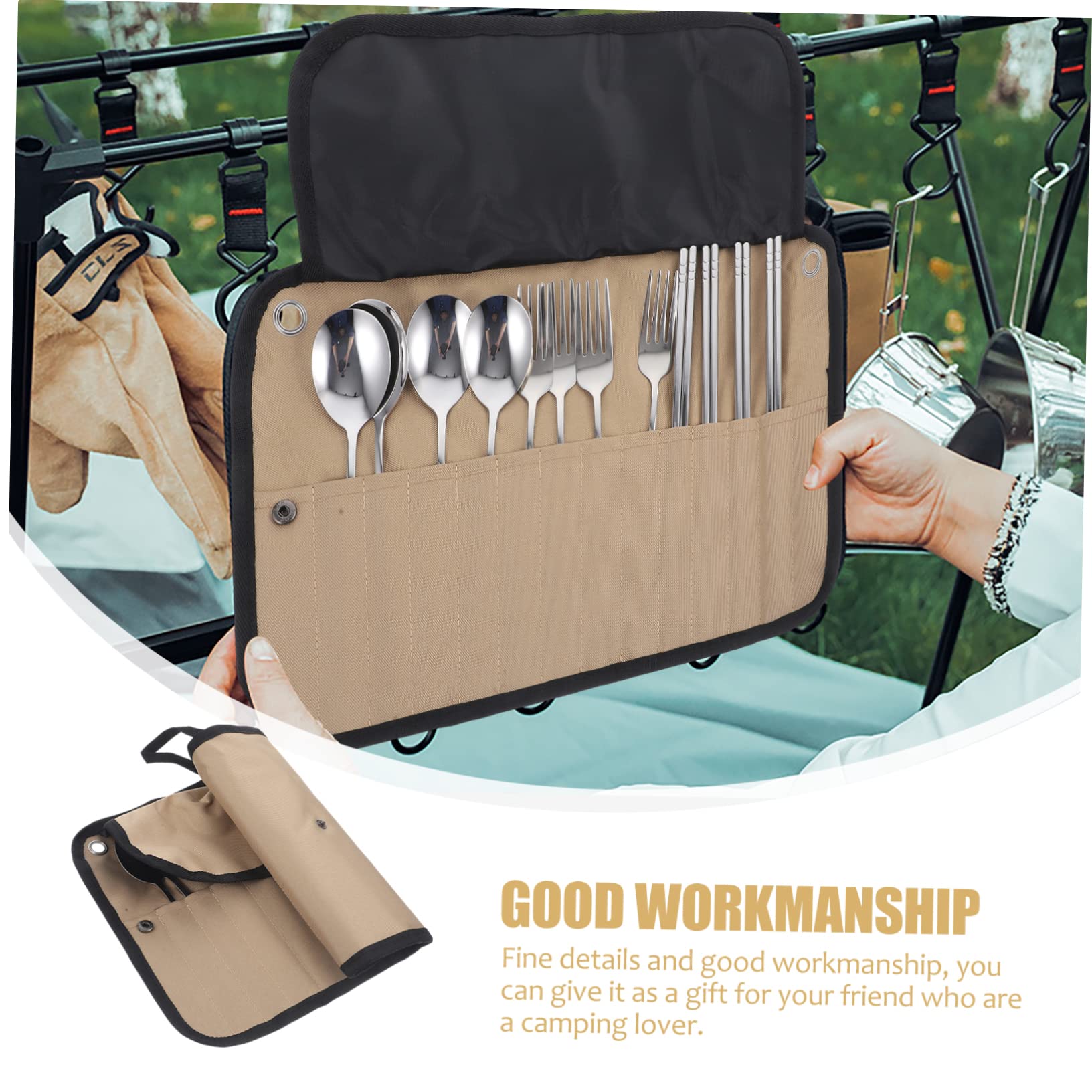 Toyvian Campingbesteckset aus Edelstahl mit Geschirrtasche Multifunktionales Picknickgeschirr für Sommeratmosphäre Leicht zu Reinigen und Einfach zu Tragen für Haushalt und Bbq