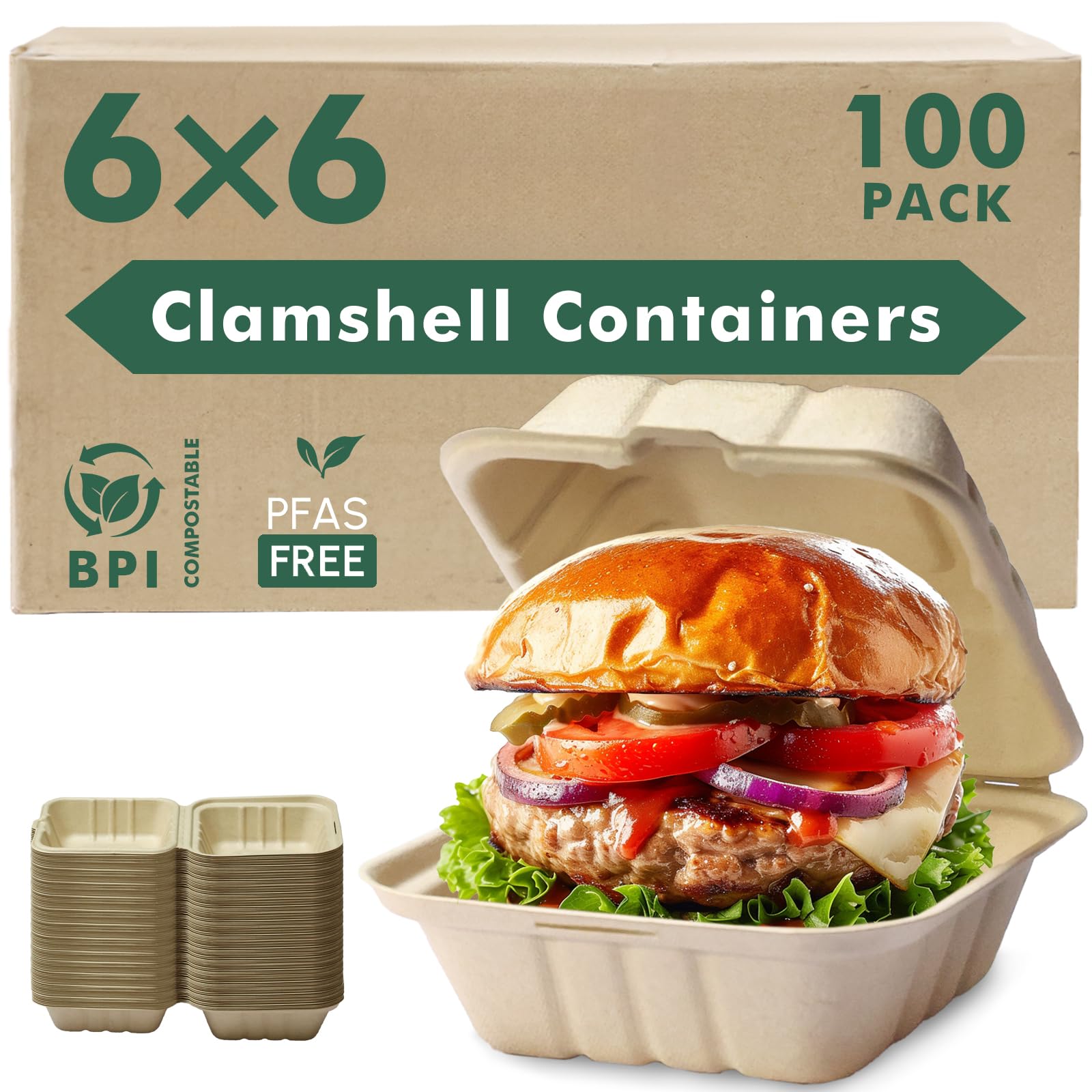Snapklik.com : Yoyomax 6x6-100Pack 100% Compostable To Go Food Containers