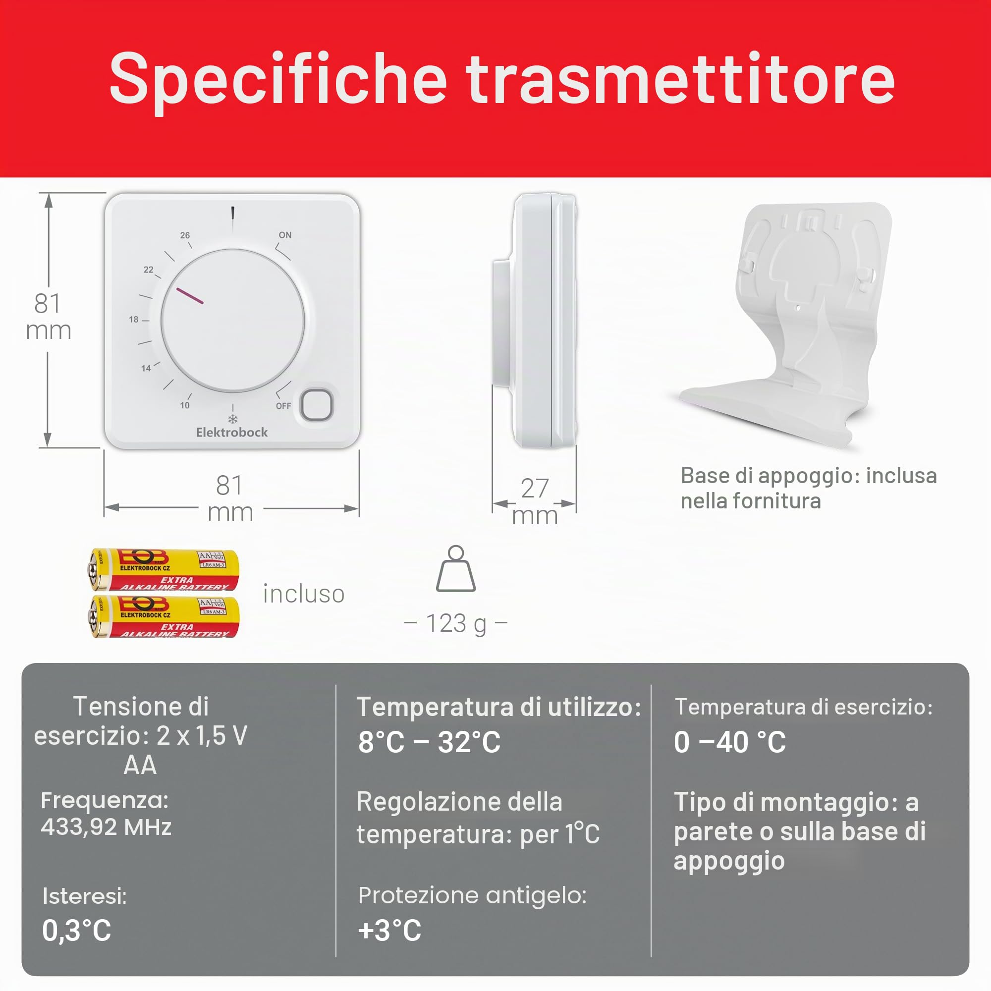 Elektrobock Termostato per ambienti radio BPT012, 158 x 181 x 62 mm