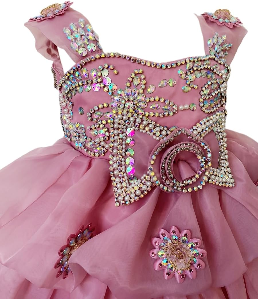 Baby Girl Pageant Dress Handmade Beaded Dresses Toddler Pageant Girl's Princess Dress