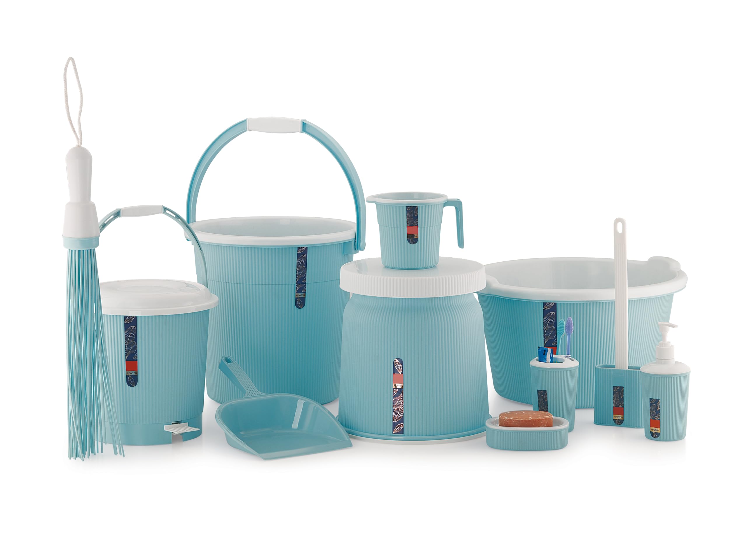 Nabhya Newton 11Piece Complete plastic Bathroom Essential Set for Home, Kitchen & Bathroom includes 20L Bucket, 18 L Tub, Big Stool, Dustbin, and More (Pack of 11) (Blue) (B0CZJ1VT59) Amazon Price History, Amazon Price Tracker