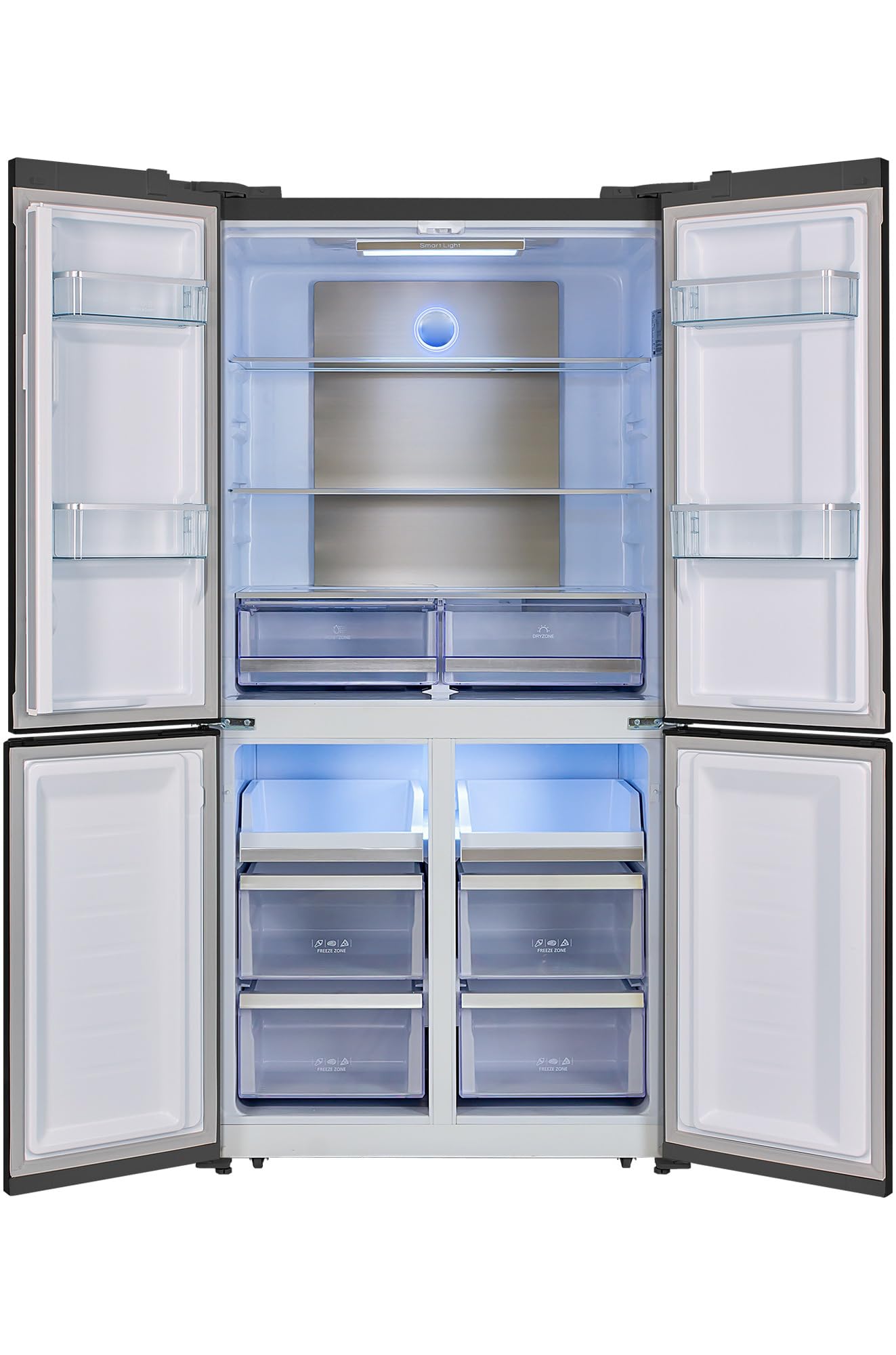 EVVO Frigorífico Americano 4 Puertas, Total No Frost, Compresor Inverter, Capacidad frigorífico 321L y 169L Nevera, Sin Gas Freón, Display Integrado, Modelo: F100 Glass (Acabado Negro)