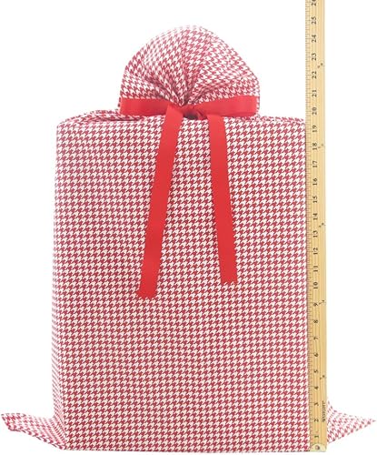 Miniatura 3 de VZWraps Bolsa de regalo de tela reutilizable de pata de gallo, color rojo para el día de San Valentín, cumpleaños o cualquier ocasión (Jumbo, 27