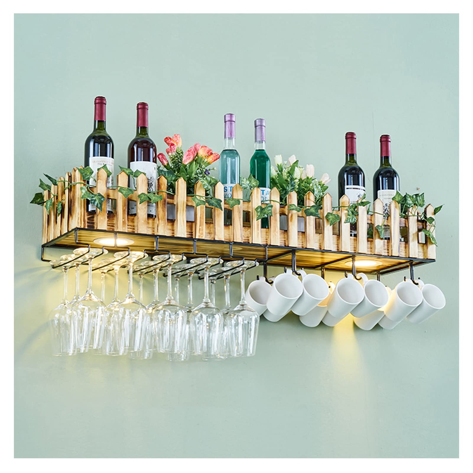 Support à vin suspendu pour lumières LED et plantes de bar
