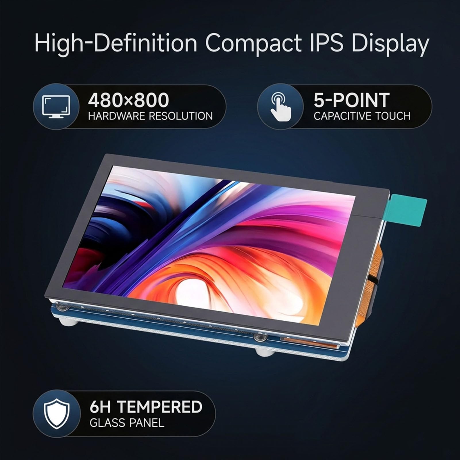 Jectse 3,5-calowy Pojemnościowy Ekran Dotykowy DSI, rozdzielczość 480x800, 5-punktowy Dotyk dla Rasp Pi, CM5, 4B, CM4, 3B+, 2B, A+ ze Szkłem Hartowanym