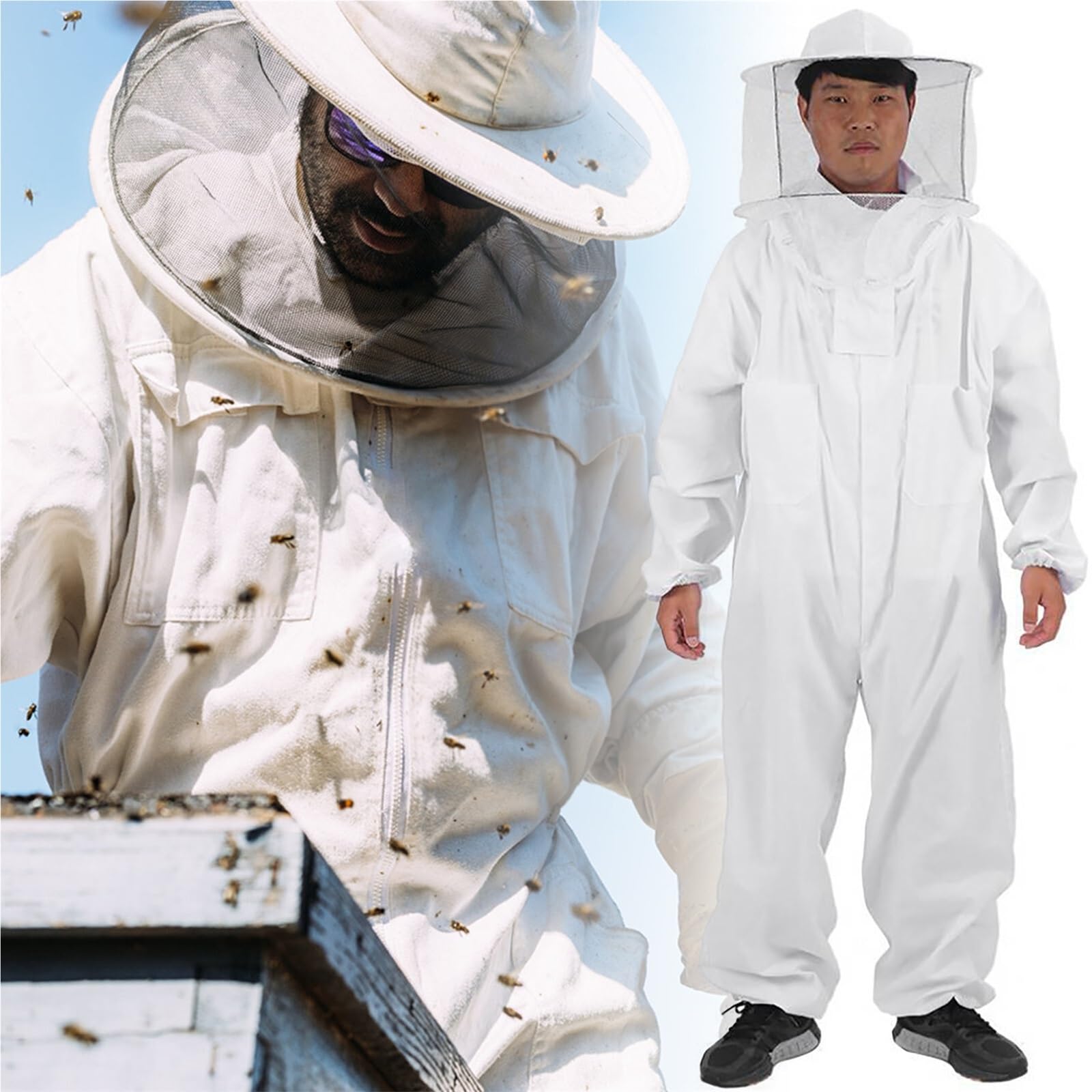 Traje de apicultor Profesional Traje de apicultura con protección completa contra picaduras y sombrero redondo. Suministros for hombres(XL)