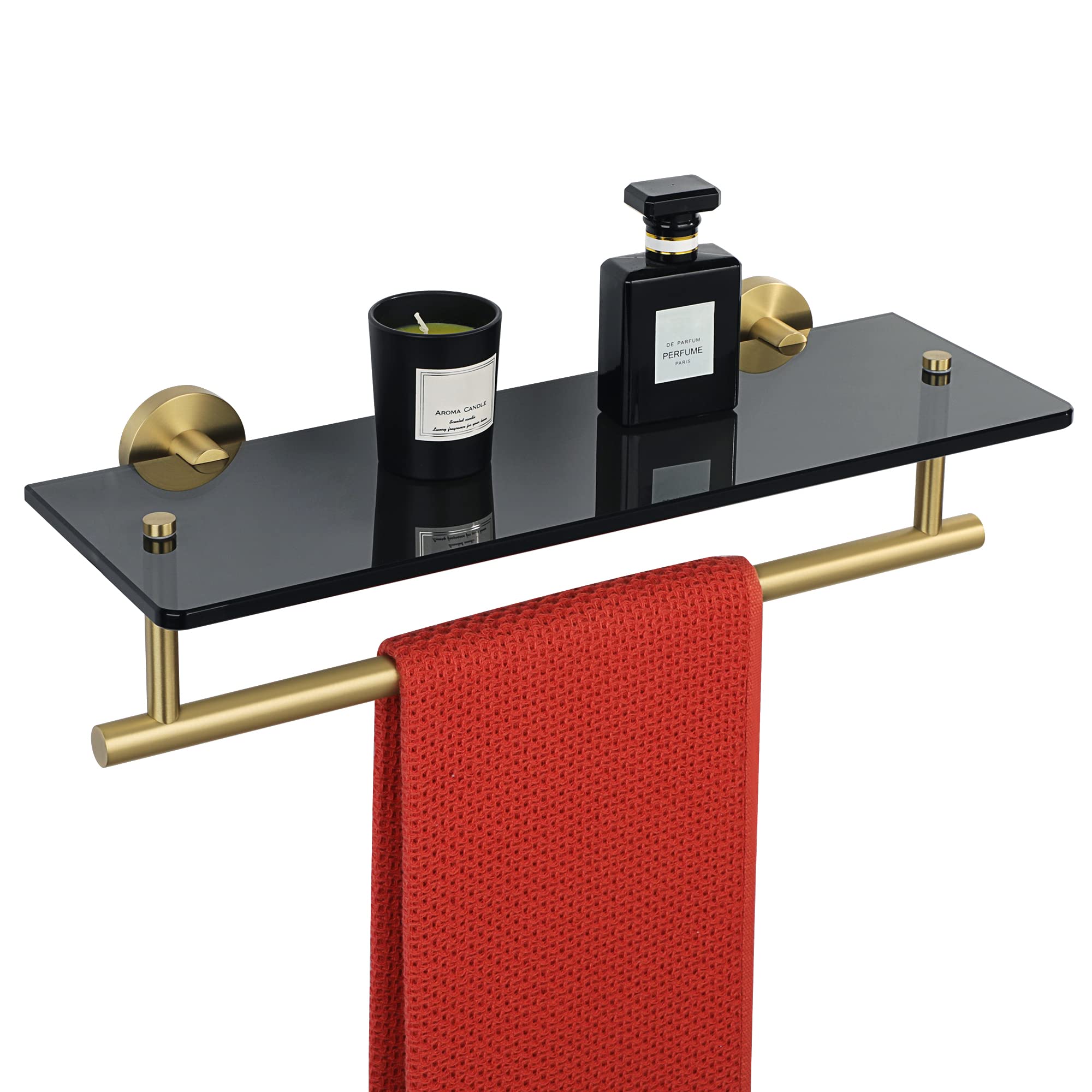 Alise Glass Shelves for Bathroom, 15.7 Inch Floating Glass Shelves for Wall,SUS304 Stainless Steel Floating Shelves for Bathroom, Toilet Room