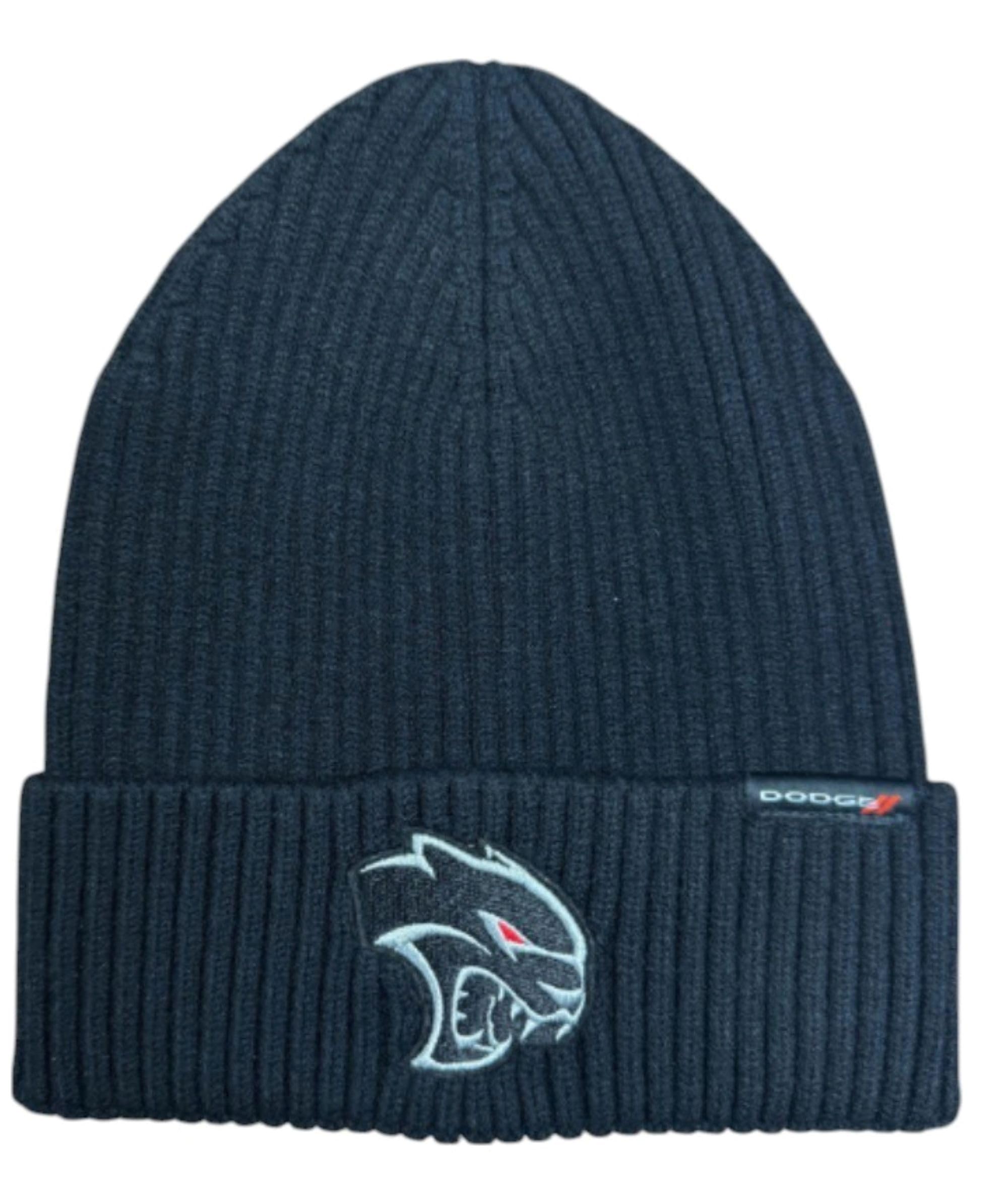 Dodge SRT Hellcat Redeye Flip Knit Mütze - Schwarze Mütze mit Bündchen und Redeye Logo vorne & SRT Patch Rückseite - Einheitsgröße