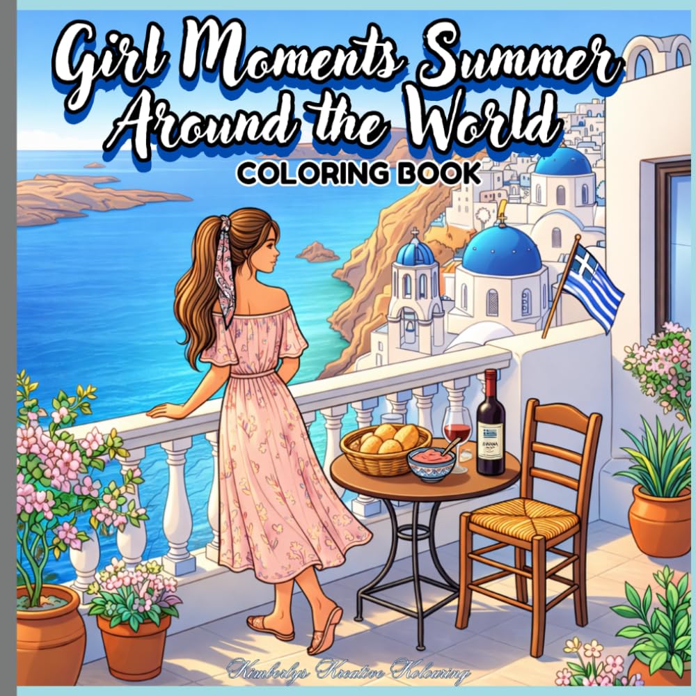 Girl Moments Summer Around the World Coloring Book: A Cozy Summer Coloring Book for Adults & Teens Featuring Around the World Travel Scenes, Beaches, Cafés, and Relaxing Moments