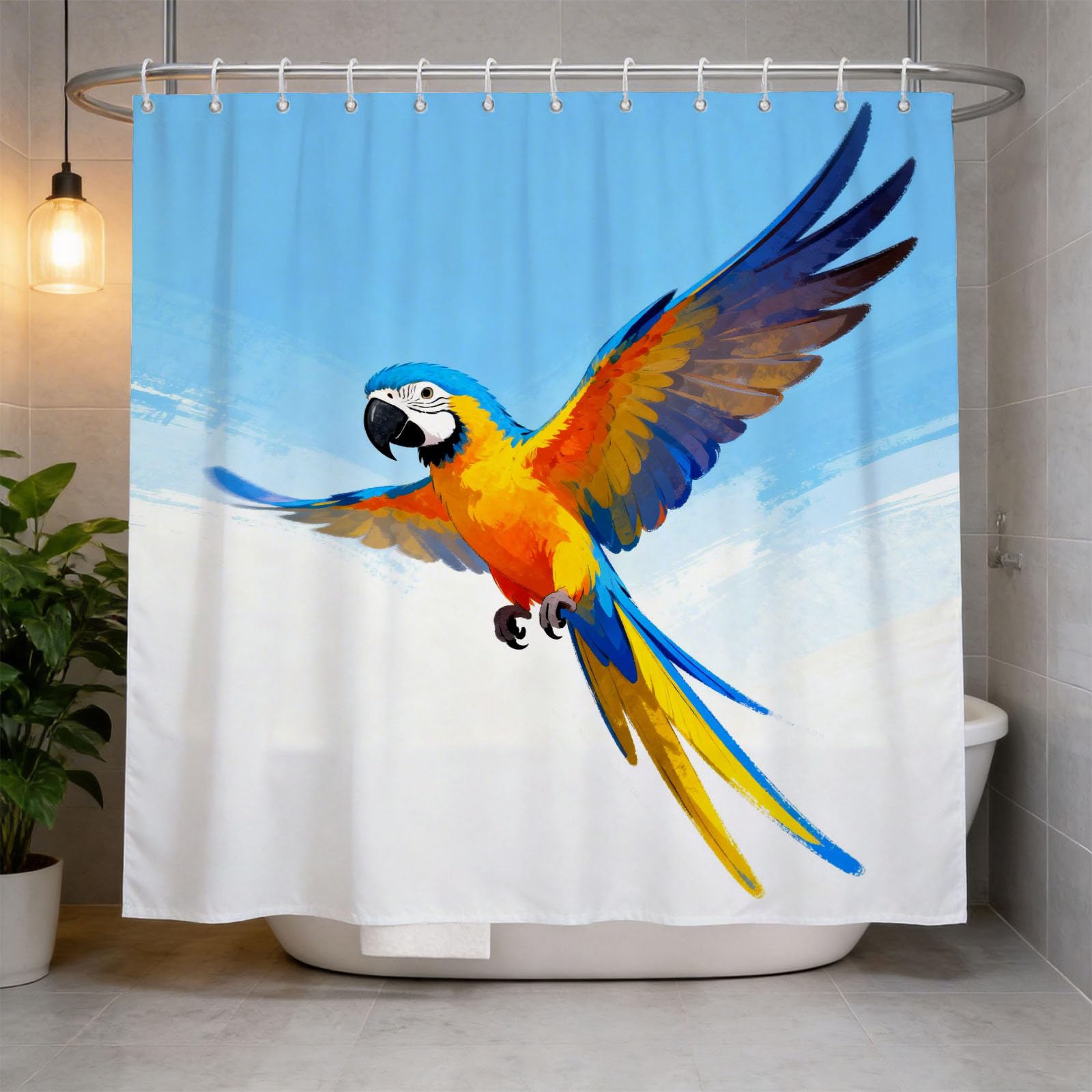 Hongduo 3D Macaw Shower Curtain for Stalls Bathtubs Bird Illustration Bathroom Decor Shower Curtain Set Polyester Fabric Waterproof 180x200cm/71X79 Inch with Hooks