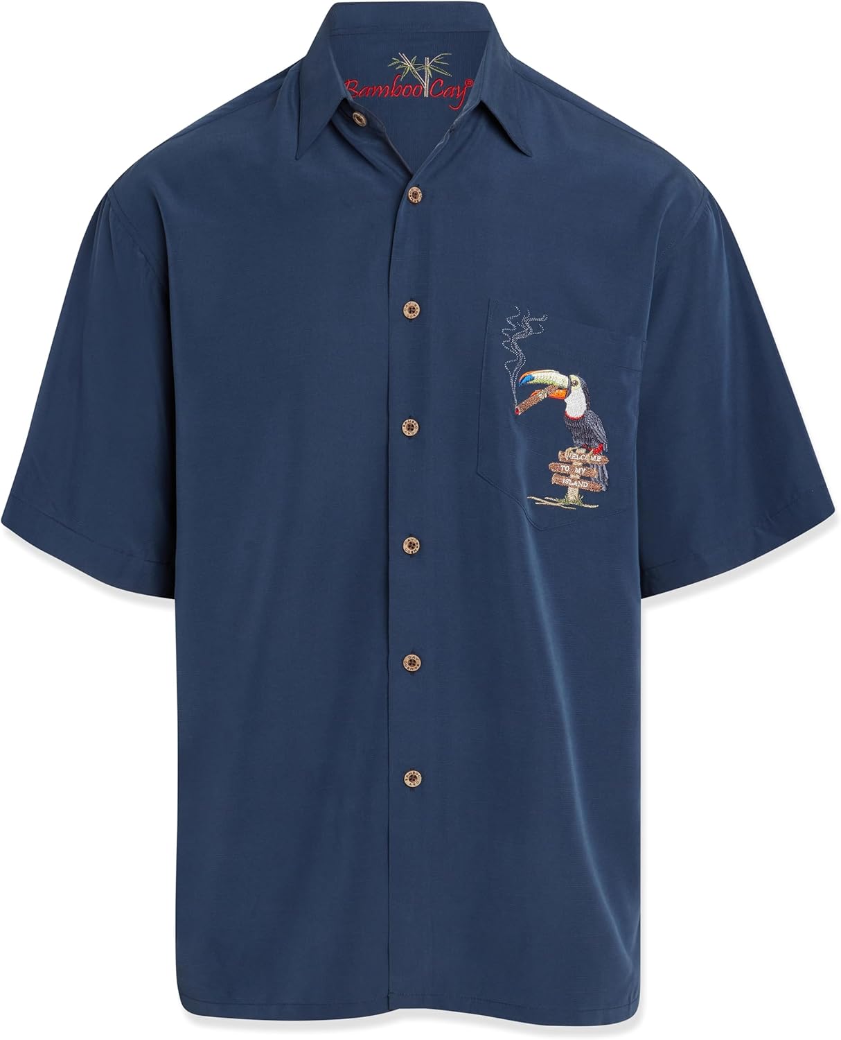 Bamboo Cay Men's Toucan Lounge Embroidered Short Sleeve Tropical Style Camp Shirt - Image 2