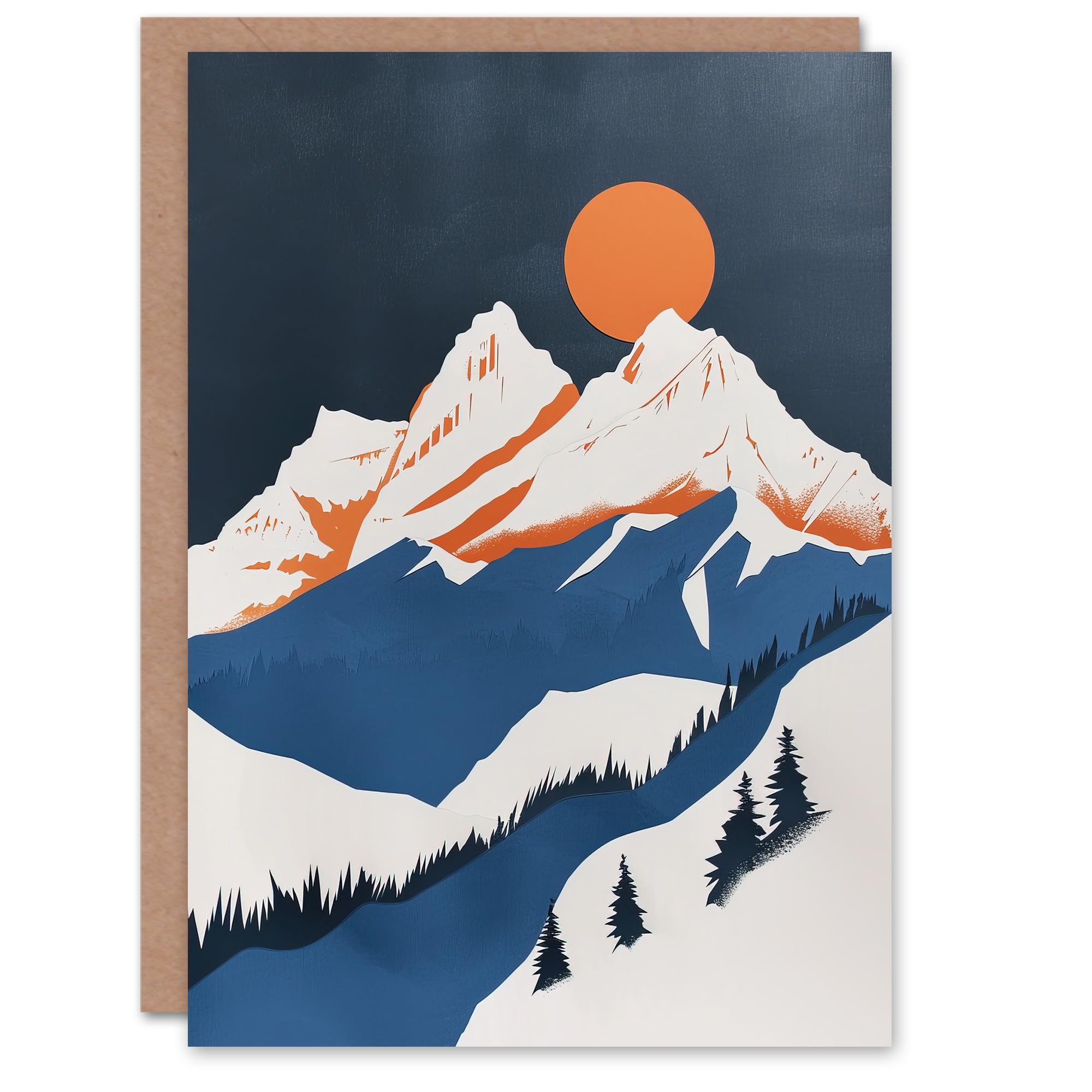 Artery8 Greeting Card Modern Switzerland Winter Mountain Landscape Blank For Him Or Her Art Birthday Card