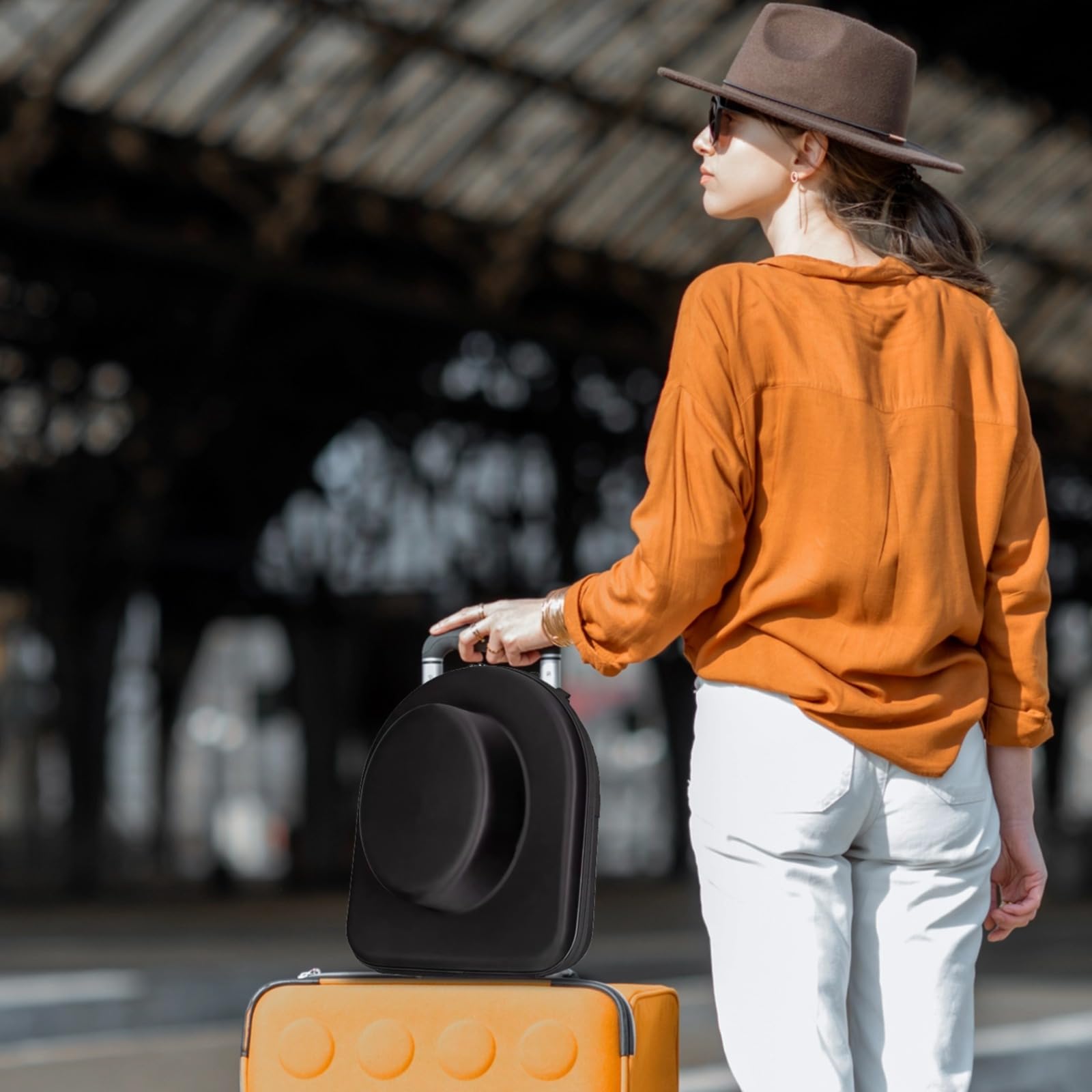 Estuche para sombreros de vaquero para viajes, caja de almacenamiento rígida de EVA, resistente al agua, con correa de hombro ajustable, protección resistente a los impactos para embalaje y