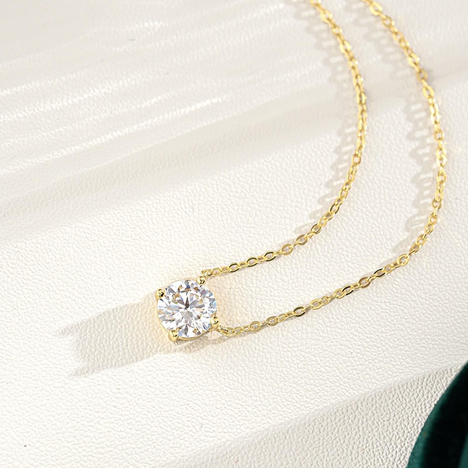 Collar de oro de 14 quilates para mujer, solitario de 4 puntas, 0,5 quilates, 1 quilate, 2 quilates, collar de oro de 9 quilates para mujer