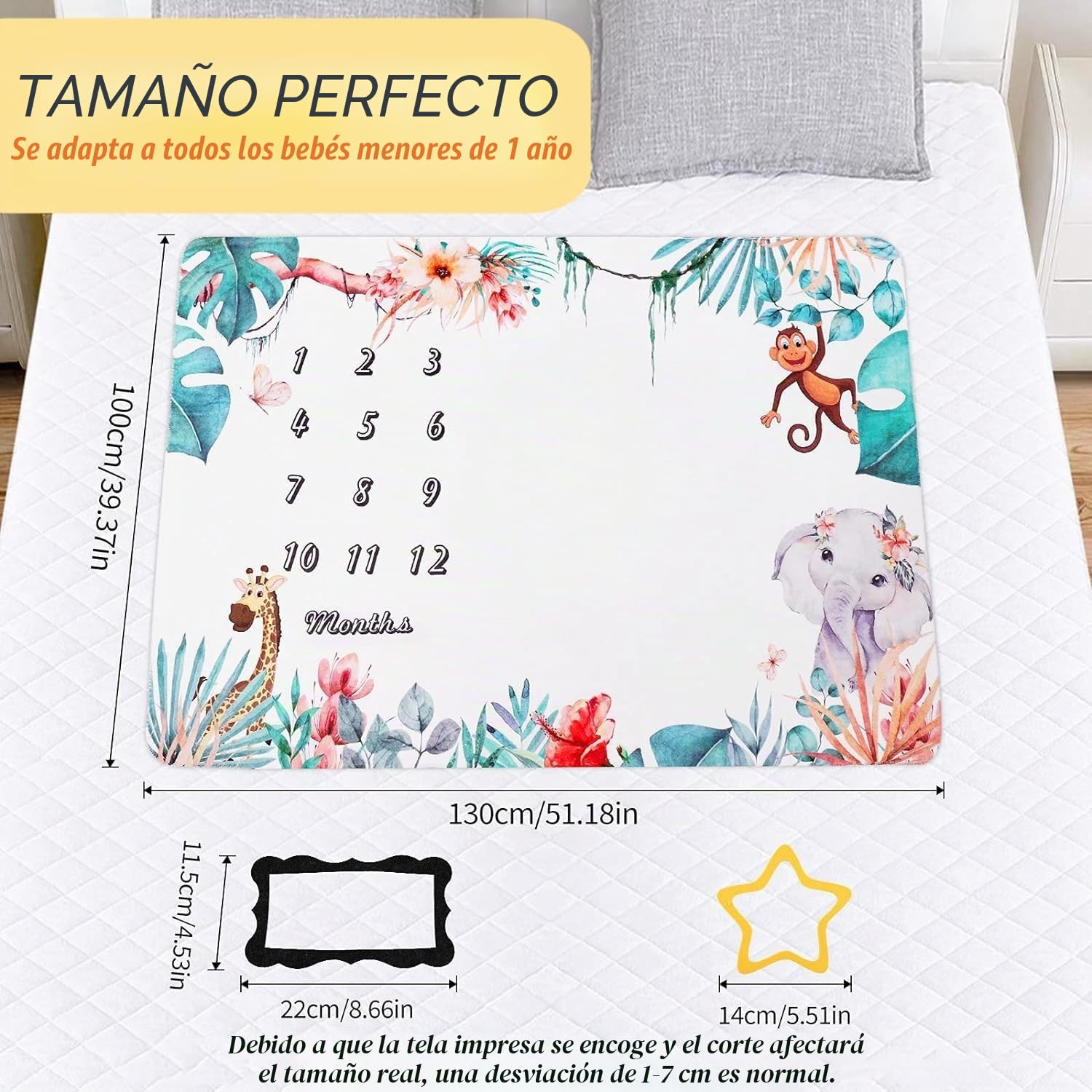 Tokaneit Manta de Forro Polar mensual para Niños, Bebé Hitos Mensuales, Fotografía Bebé, Recién Nacido Regalo Personalizado De Nacimiento para Nuevas Mamás, 150 x 100 cm