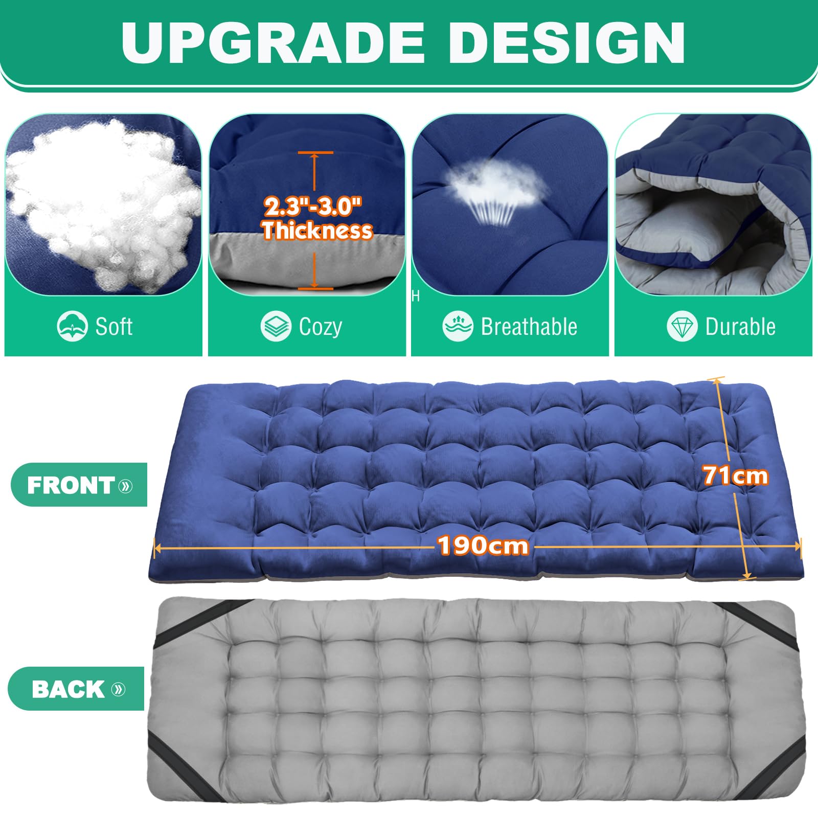 SUNYRISY Camas de camping para adultos, cama plegable resistente para campamento al aire libre con colchón acogedor extraíble, cama de invitados portátil de viaje de gran tamaño de 71 cm, soporta 200