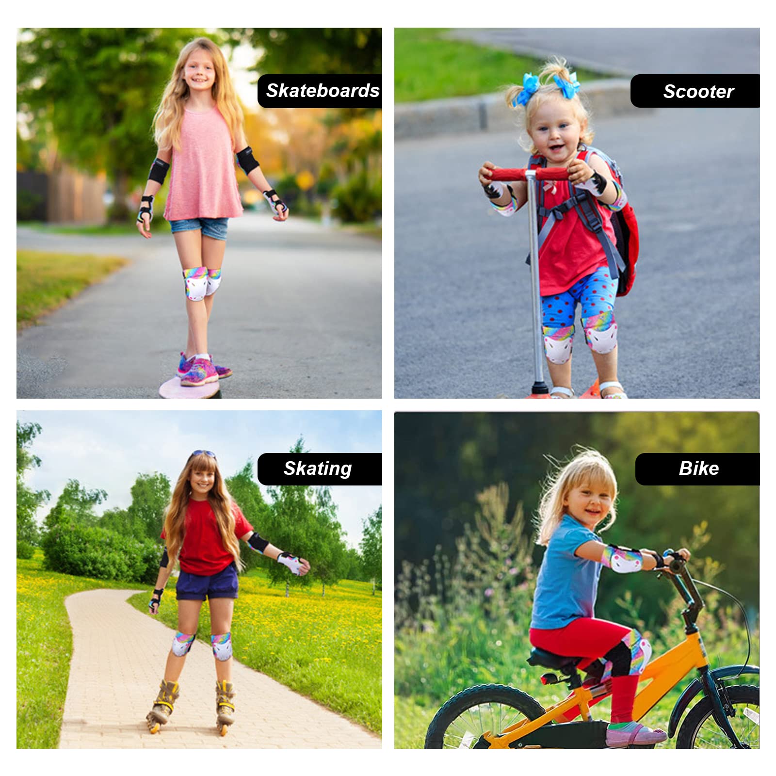 Protezioni pattini bambina Ginocchiere bambini,Set di Protezioni per Pattini [Set di 6] per Bambini di 3-7 anni,Ginocchiere per Pattini Skateboard Bambini