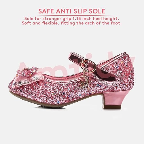 Miniatura 4 de Amtidy Zapatos de vestir para niñas, zapatos de fiesta de boda Mary Jane, zapatos con purpurina para damas de honor, tacones de princesa