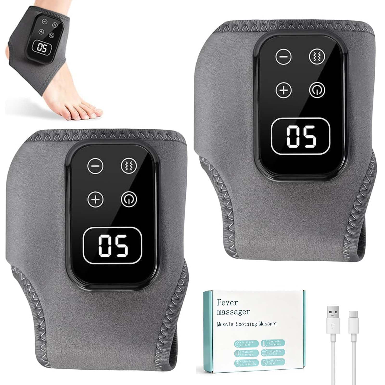 Fußmassagegerät, 2 Stück 3-In-1 Elektrische Fußmassageräte mit 5 Modi und 5 Wärmestufen, Kabelloses Foot Massager für Knöchel, Ferse, Sohle, Fußgewölbe, Ideal Geschenk für Eltern