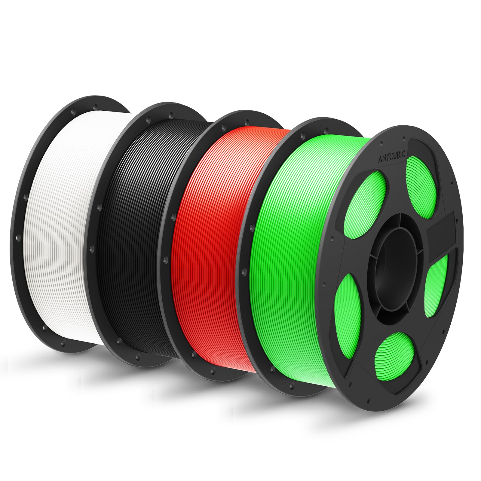 ANYCUBIC PLA+ Filamento 1,75 mm, Precisione Dimensionale +/- 0,02 mm, Materiali per Stampa 3D ad Alta Tenacità e Precisione, Identificazione Intelligente, 4KG Bianco, Nero, Rosso, Verde