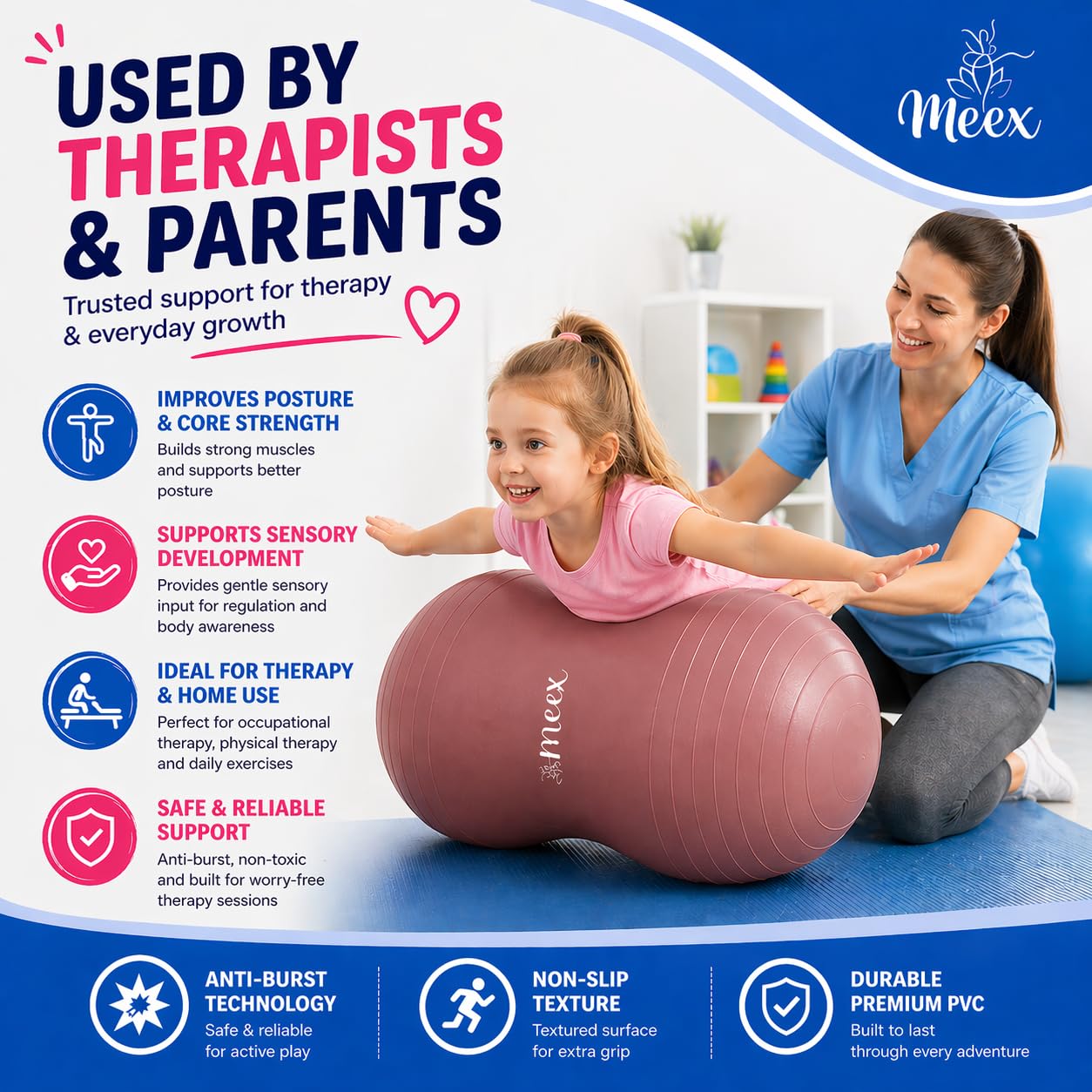 Meex Sensory Peanut Ball for Kids Therapy and Exercise - Enhance Balance, Motor Skills and Physical Therapy Calming Development with Our Yoga Ball - Flexible Seating for Autistic Children — Amazon image 7