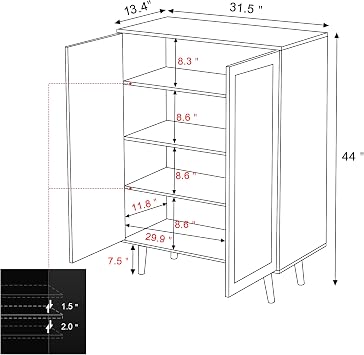 Rattan Kitchen Cabinet with Doors, 44