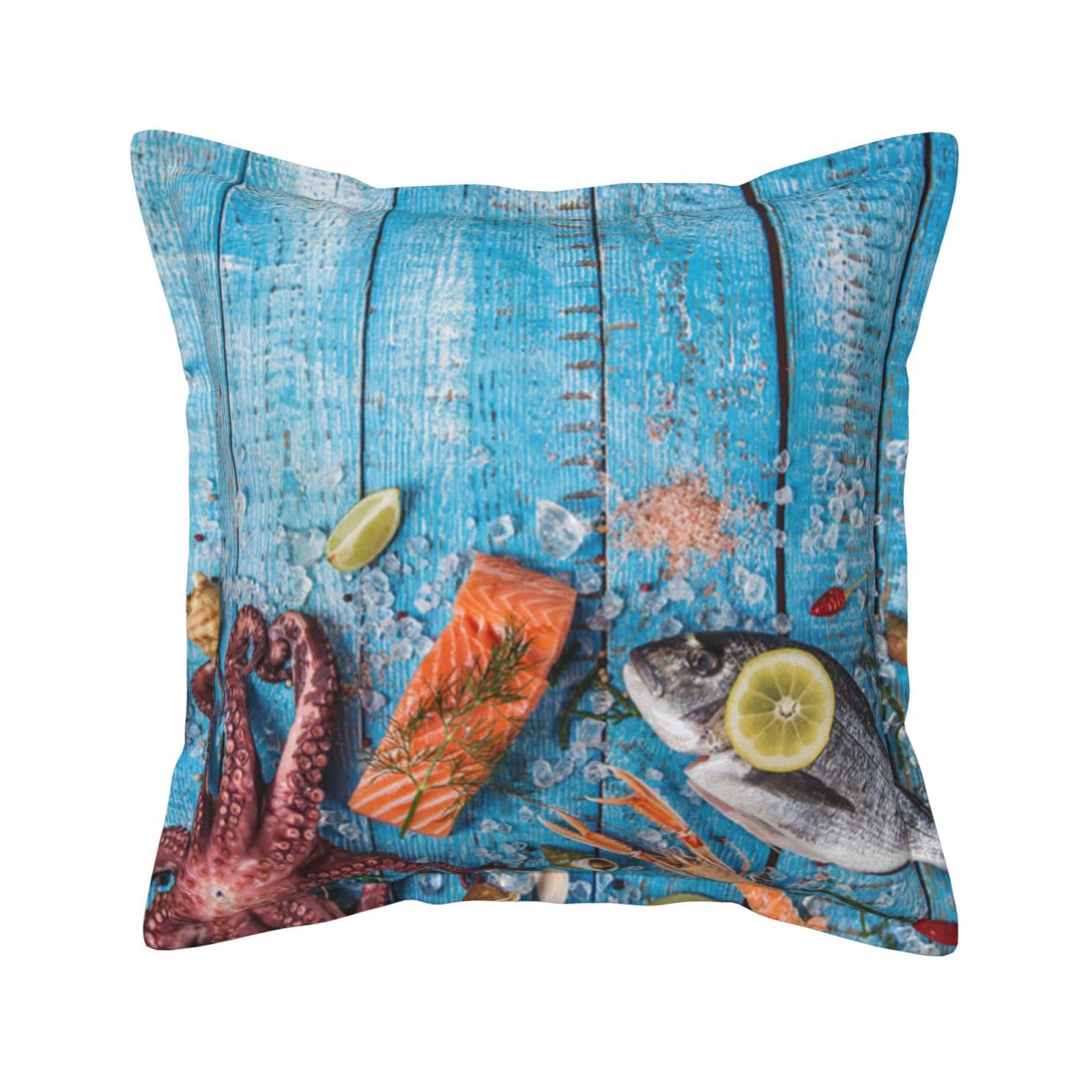 Housse de coussin pour extérieur en cuir imprimé fruits de mer 45x45