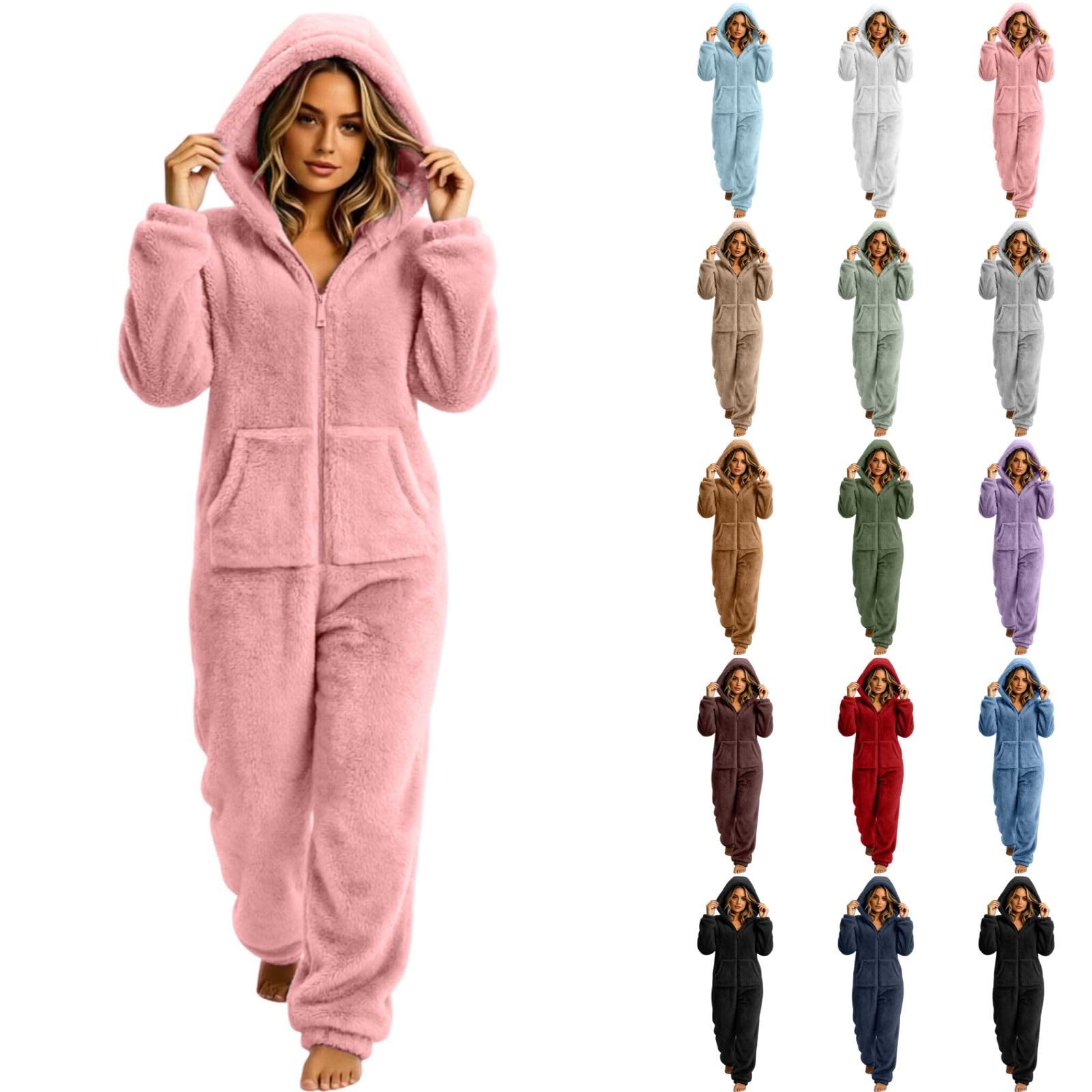 Womens Fleece Onesies Pajamas Jumpsuit Warm Adult Onesie Pajama Men Pjs Winter Furry Nightwear 2026