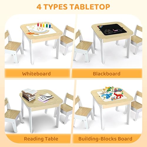 Miniatura 2 de JOYMOR Mesa y sillas para niños con almacenamiento, mesas 4 en 1, juego de mesa y silla para manualidades (tabla de bloques de construcción,