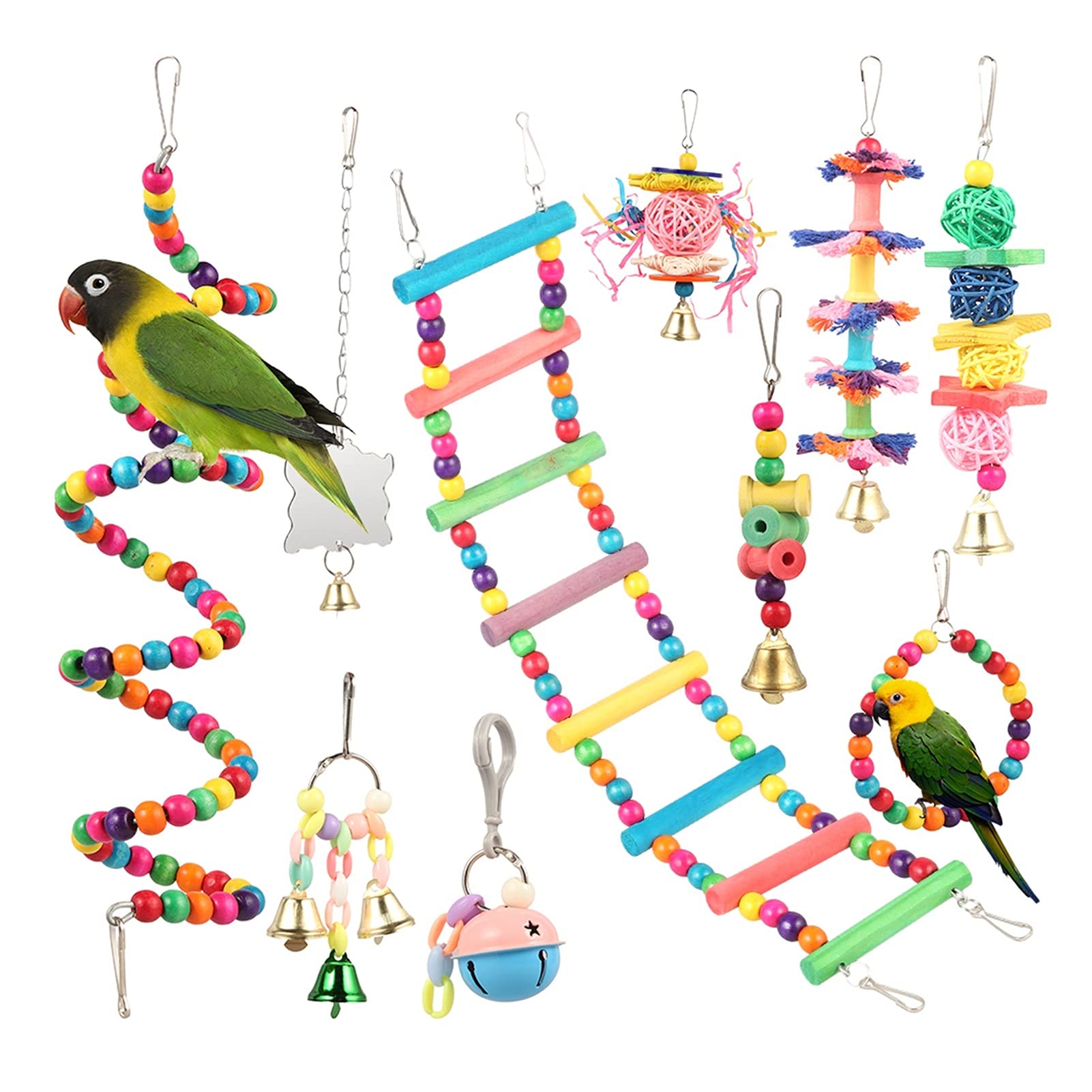 Vogelspielzeug 1. 0PCS / Set Vögel Haustiere Papageien Leitern Klettern Spielzeug Bunte lustige Swing Ball Bell Stand Budgie Sittich Käfig Bird Training Spielzeug