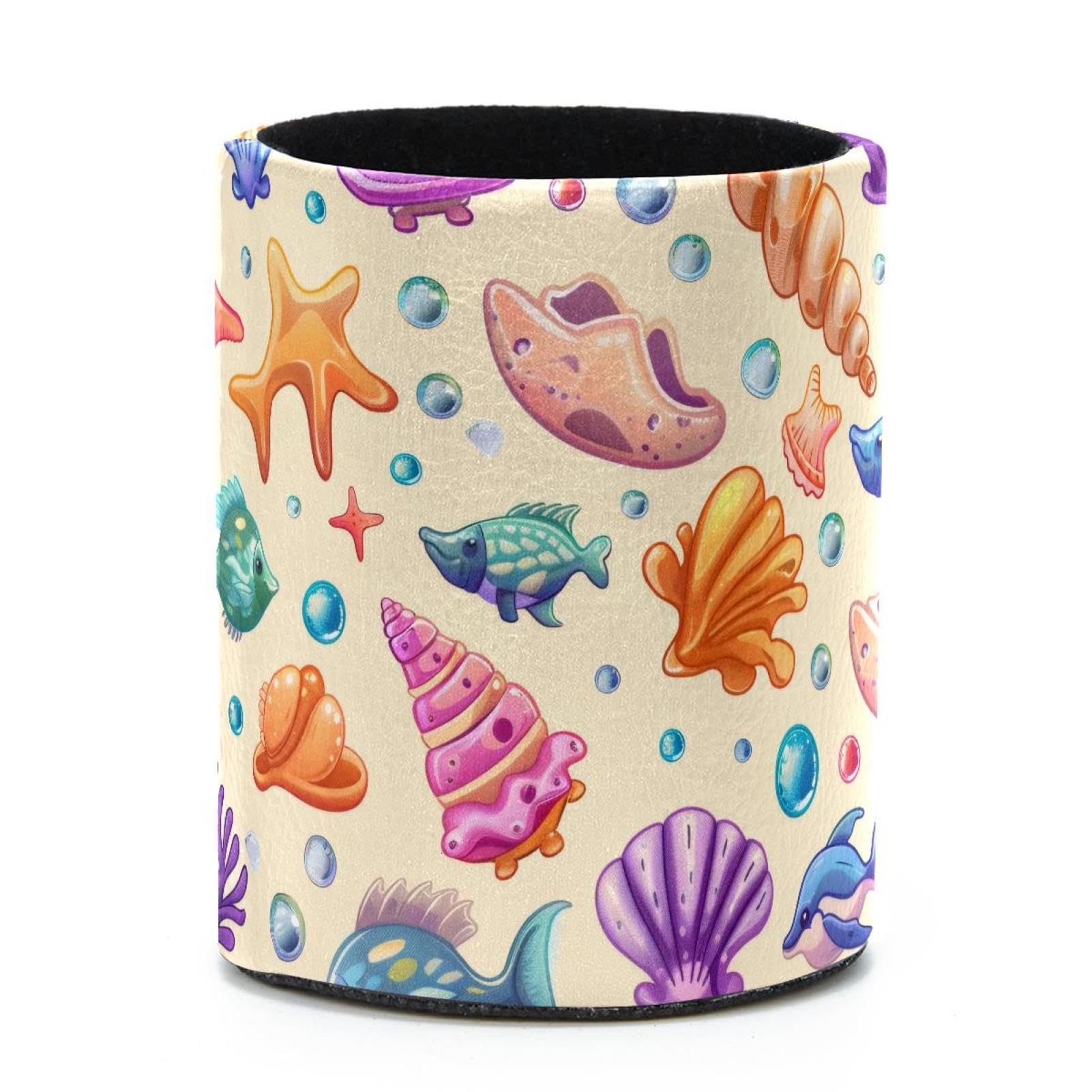 VAPOKF Round Pencil Holders for Desk, Colorful Seahell Underwater Animals Pen Holders Pen Pot Makeup Brushes Storage Desktop Stationery Supplies Organiser for Home Office