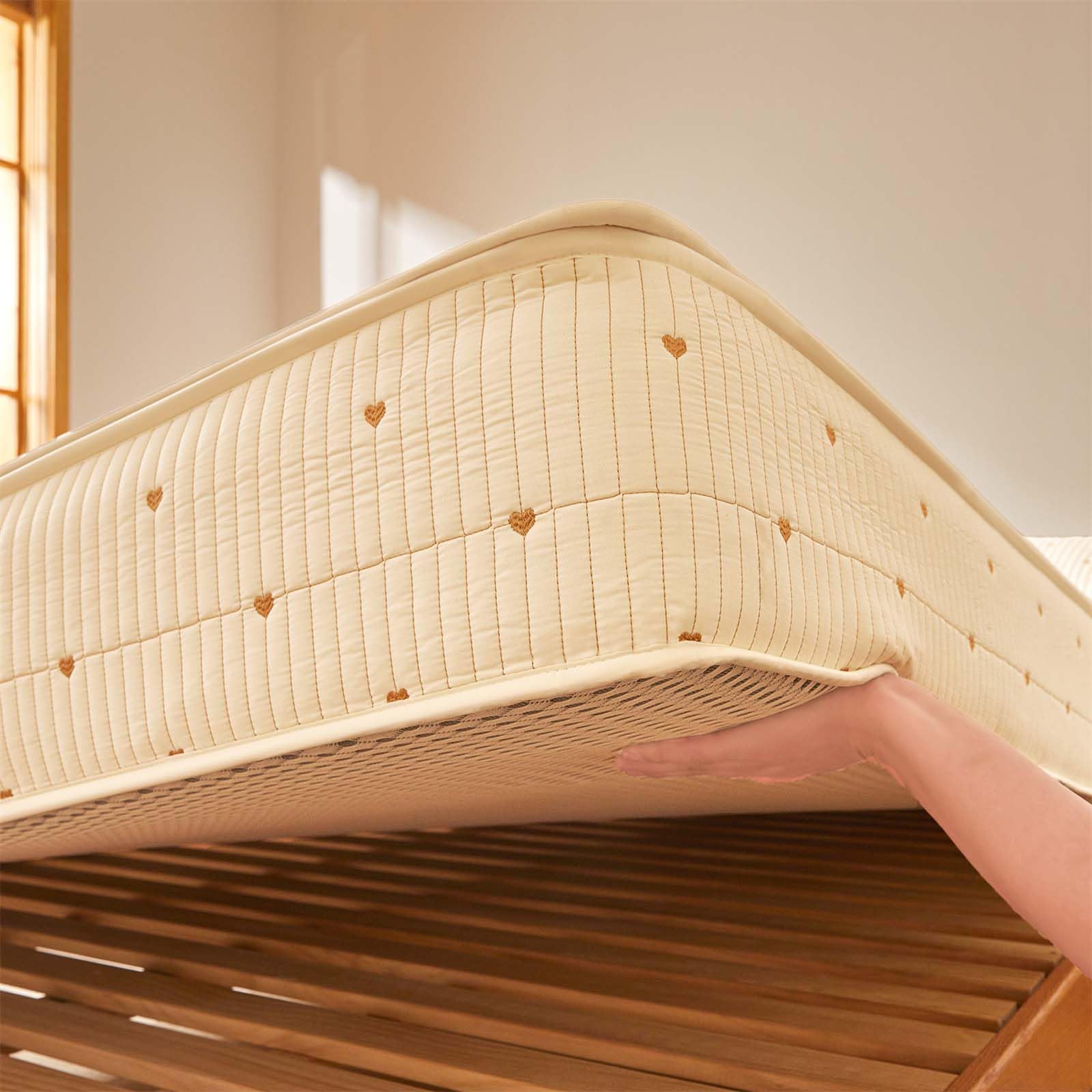 Housse de Matelas Intégrale 70/80/140/160x190 Housse pour Matelas de Protection avec Fermeture Éclair Respirante Alèse Protège-Matelas Broderie Surmatelas Matelassé à Cinq Côtés (140X190+17cm,Beige B