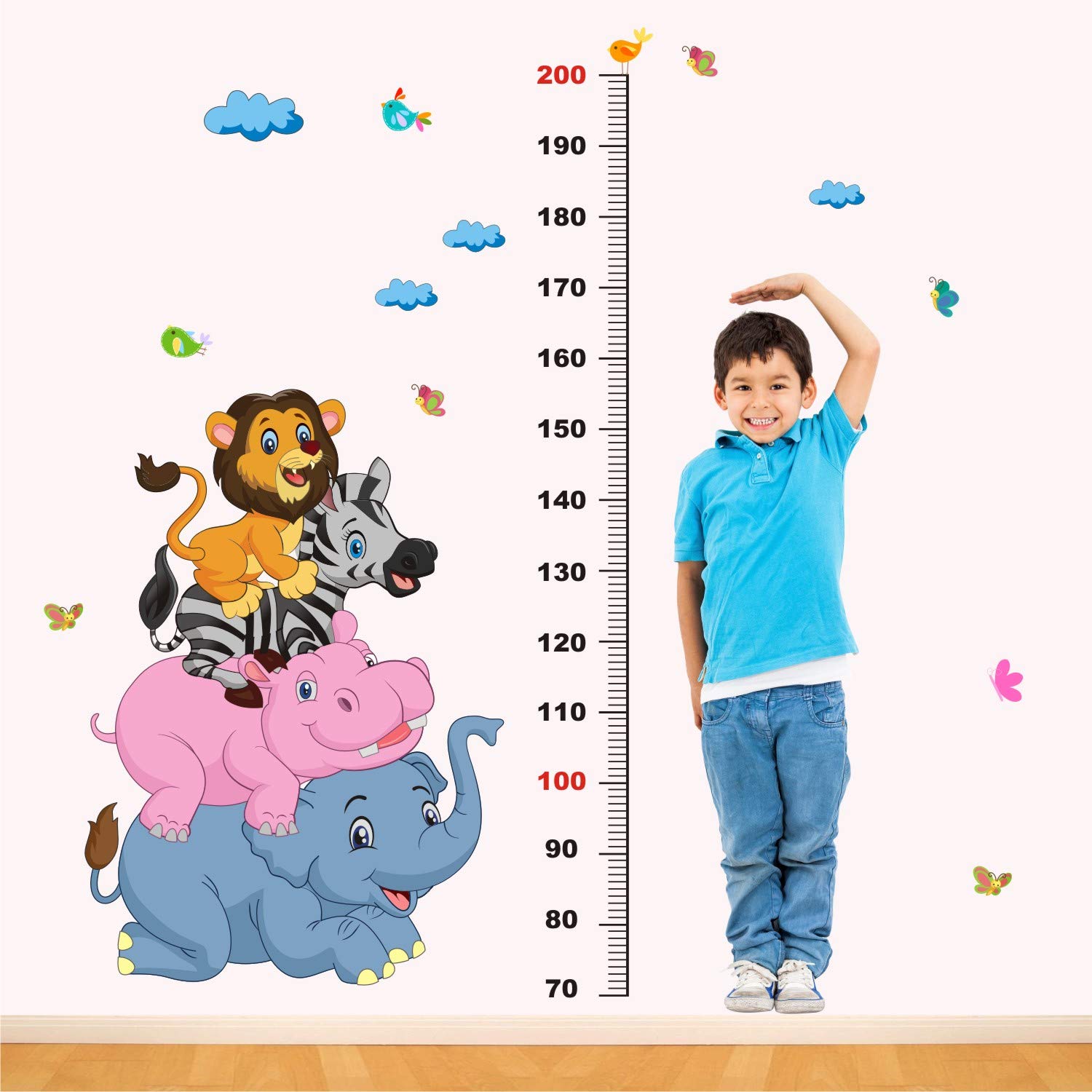 WALLSTICKS ' Cute Animals - Height - Measurement - Chart - Sky - Baby - Kids - Learning - Education - Play - School - Nursery - Wall Sticker ' - WS036 (PVC Vinyl - 140 cm X 110 cm)