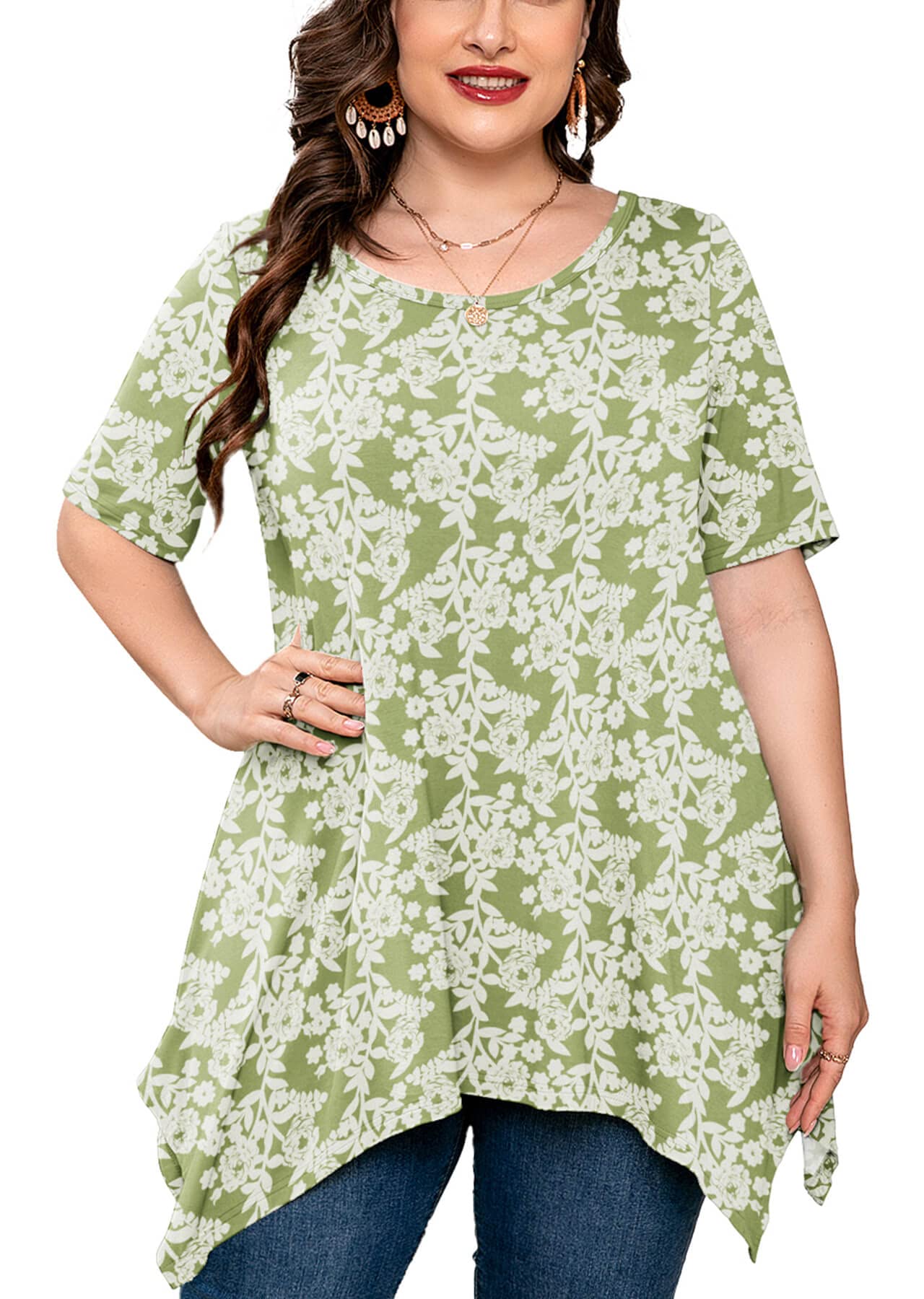 AusLook Plus Size Tops for Women Summer Tunic Short Sleeve Swing Tee Crewneck Clothes Flowy Shirt for Leggings M-4X