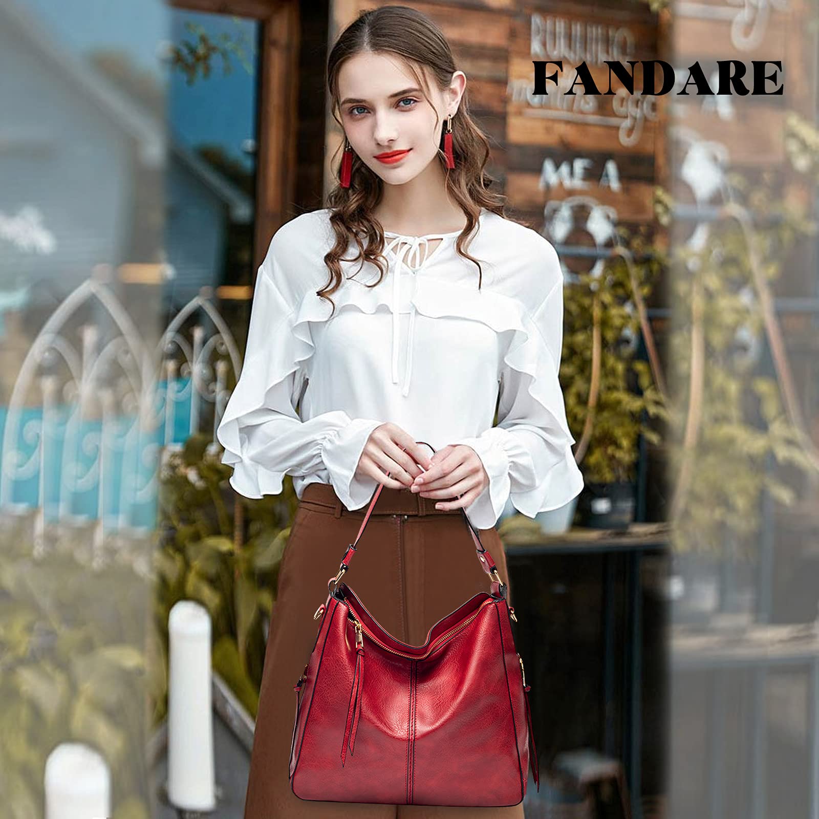 FANDARE Bolsos de Mujer Bolsos Hobo Bolso Bandolera Bolso de Hombro Bolso Tote Cuero PU Bolso Shopper Bolso de Mano Bolso Convertible de Mochila para Trabajo Escuela Viaje Bolsos Cruzados