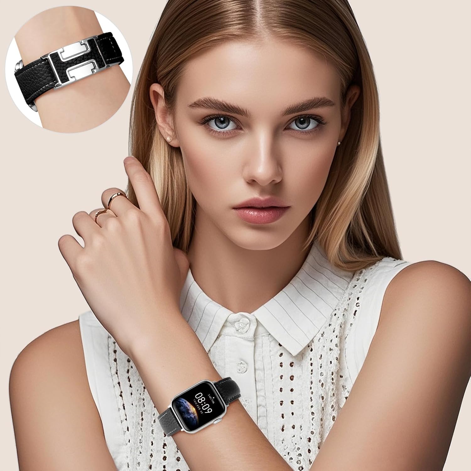 Leather Magnetic Band Compatible with Apple Watch Bands 38mm 40mm 41mm 42mm 44mm 45mm 46mm 49mm for Women Men，Top Grain Leather Designer Replacement Strap for iWatch Ultra SE Series11/10/9/8/7/6/5/4/3/2/1 - Image 4