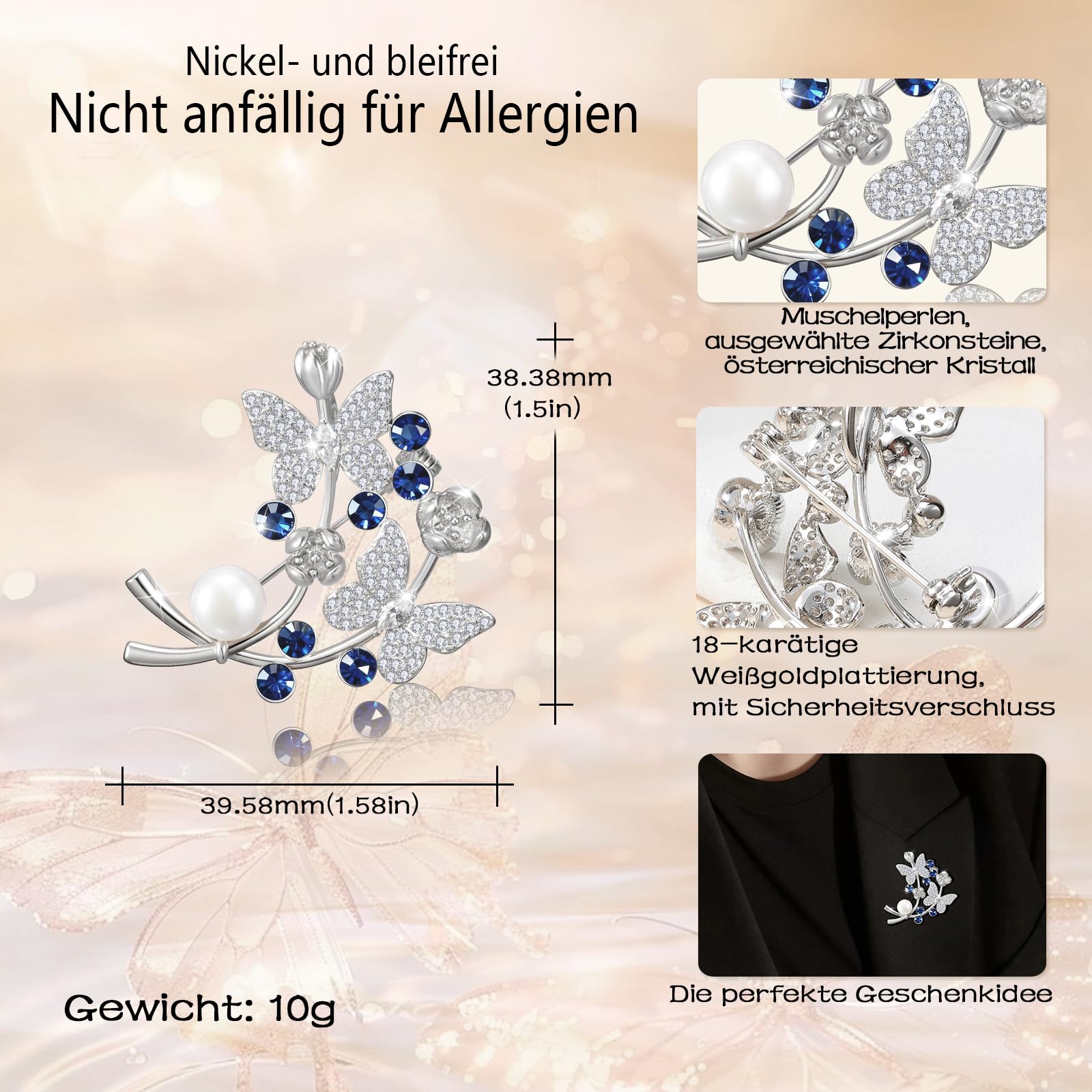 Richapex Brosche Damen, Broschen für Schals, Sweater oder Mantel, Schmetterlingsbrosche, Blumenbrosche, Weiß/Blue/Violett