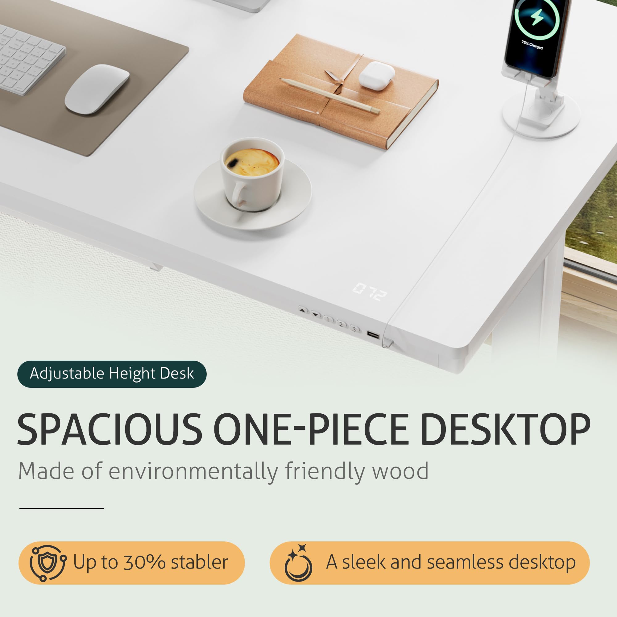 Furmax Adjustable Height Electric Standing Desk with Drawers 48 Inch Sit Stand Desk with One-Piece Thickened Desktop USB — view 4