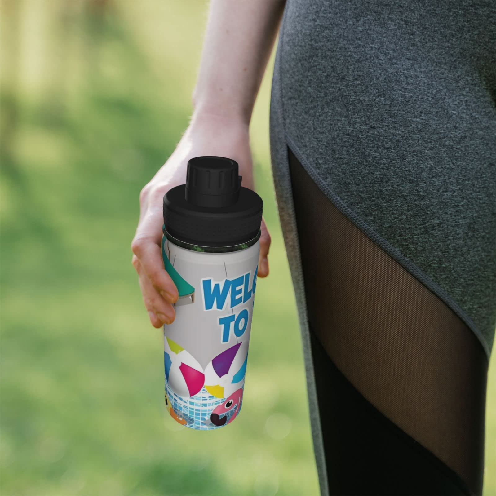 Flamingo und Schwimmbad-Sport-Wasserflasche, 510 ml, isolierte Edelstahl, auslaufsichere Wasserflasche für Reisen, Fitnessstudio, Büro