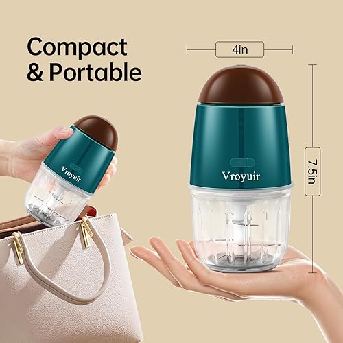 Miniatura 5 de Mini procesador de alimentos, picadora y licuadora de alimentos pequeños inalámbricos para carne, verduras, frutas, portátil de 200 W, 6 cuchillas