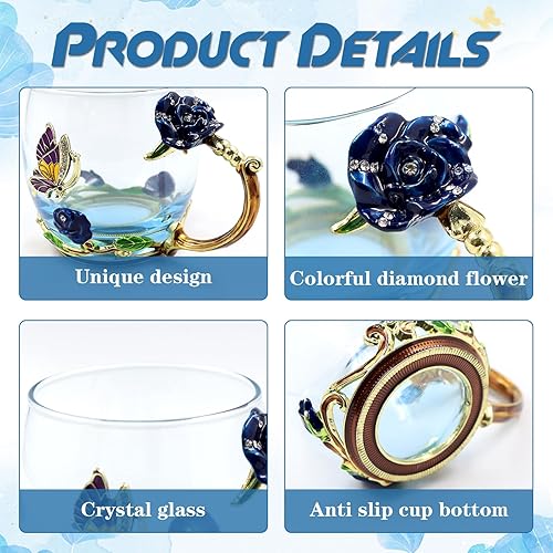 Miniatura 3 de Taza de té esmaltada con flores de mariposa, taza de café de cristal, San Valentín, Día de la Madre, graduación, cumpleaños, regalos de Navidad para
