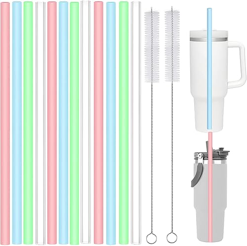 Paquete de 12 popotes de repuesto para vaso Stanley de 40 onzas y 30 onzas, popotes de silicona coloridos reutilizables de 12 pulgadas de largo con