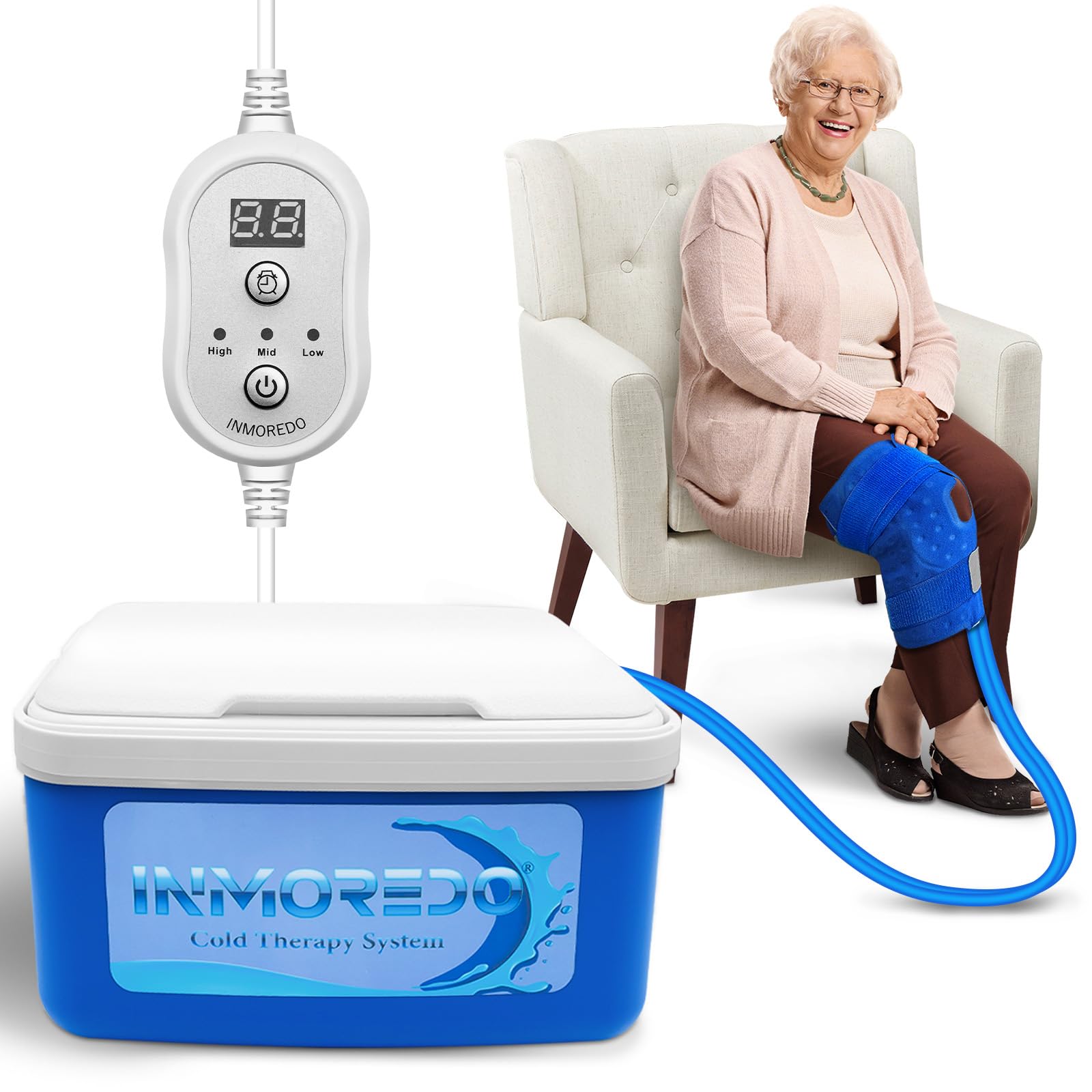 Inmoredo Macchina per terapia del freddo per sostituzione del ginocchio con timer programmabile, sistema di sollievo dal dolore per crioterapia per lesioni sportive, dolori articolari al ginocchio