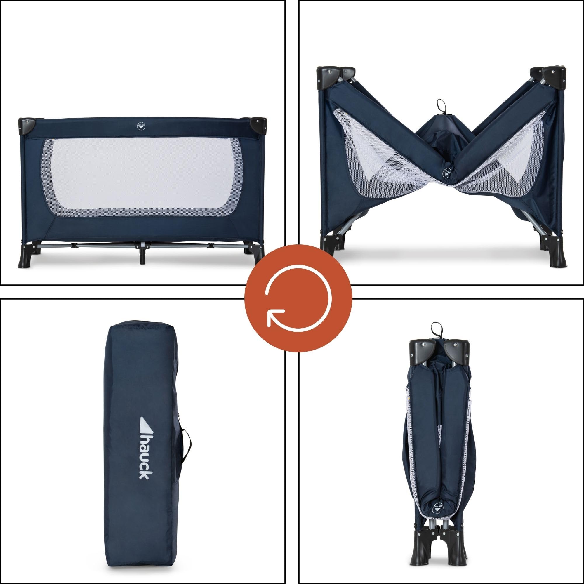 hauck Lit Parapluie Bebe Dream N Play Plus 120x60 cm avec Accès Frontale, dès la Naissance à 15 kg, Sac de Transport, Fond Rembourrée, Léger, Pliable et Compact - Navy Aqua