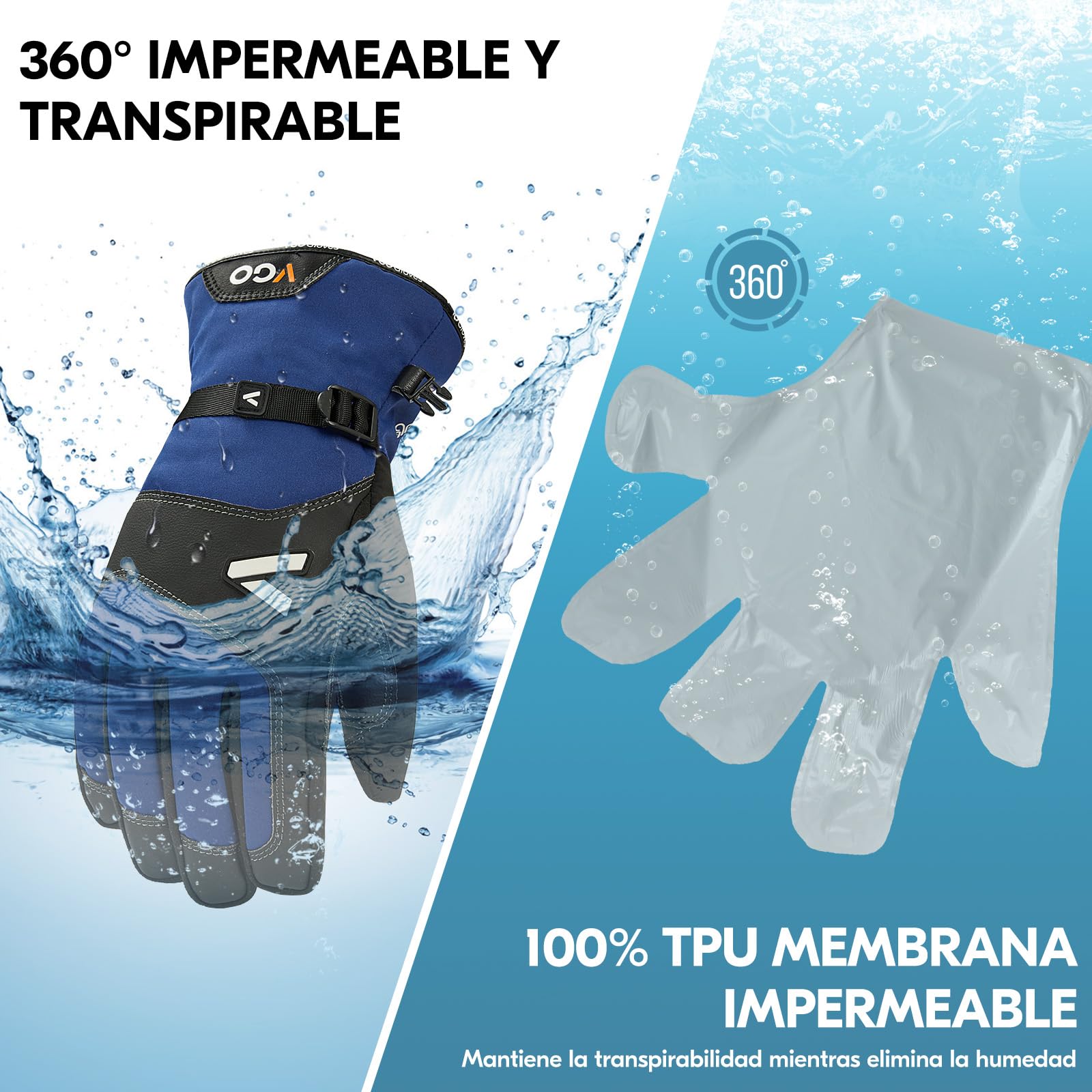 Vgo... Guantes Invierno Impermeables Hombre para Esquí Tienda Nevera Scooter Astillero, Touchscreen Guantes Térmicos -20C° Multifuncionales, 1 par GA7760FLWP