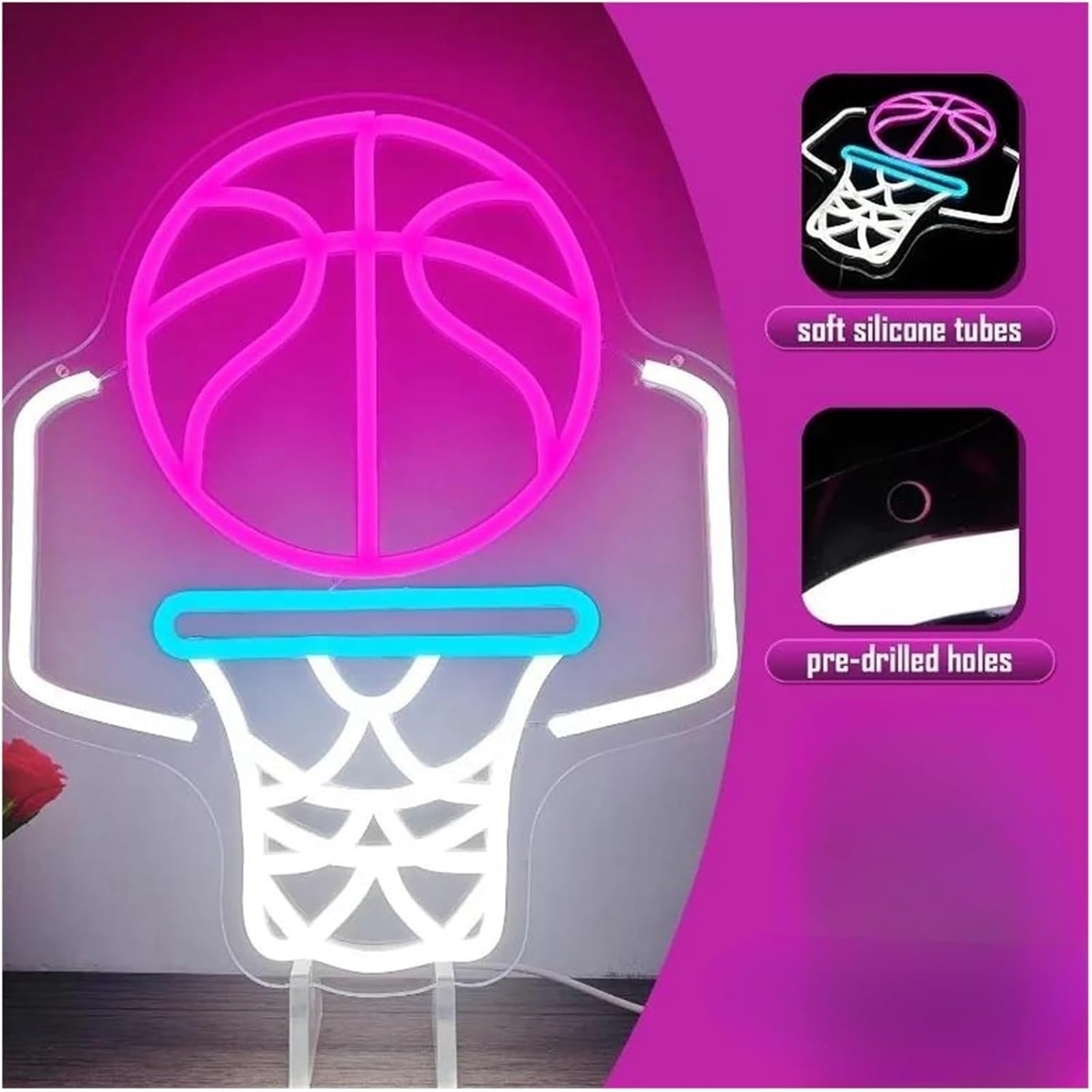 Per insegne al neon a forma di canestro da basket, decorazioni murali dimmerabili, caverna maschile,Per stanza