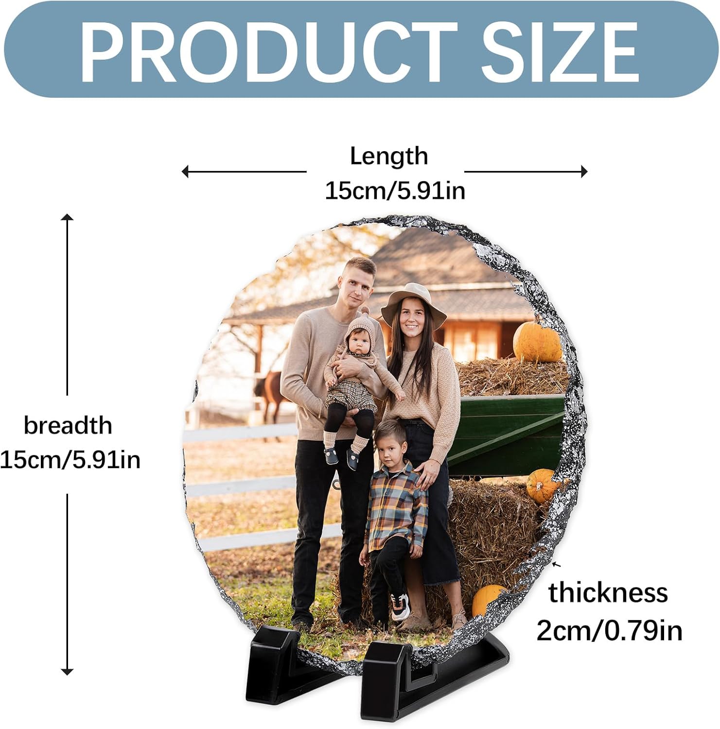 5Pcs Round Sublimation Slate Blanks 5.9X5.9 Inch Picture Frame Heat Transfer Rock Photo Plaque with DIY Custom Stone Slate Display Stand Christmas Decoration for Desktop Souvenir