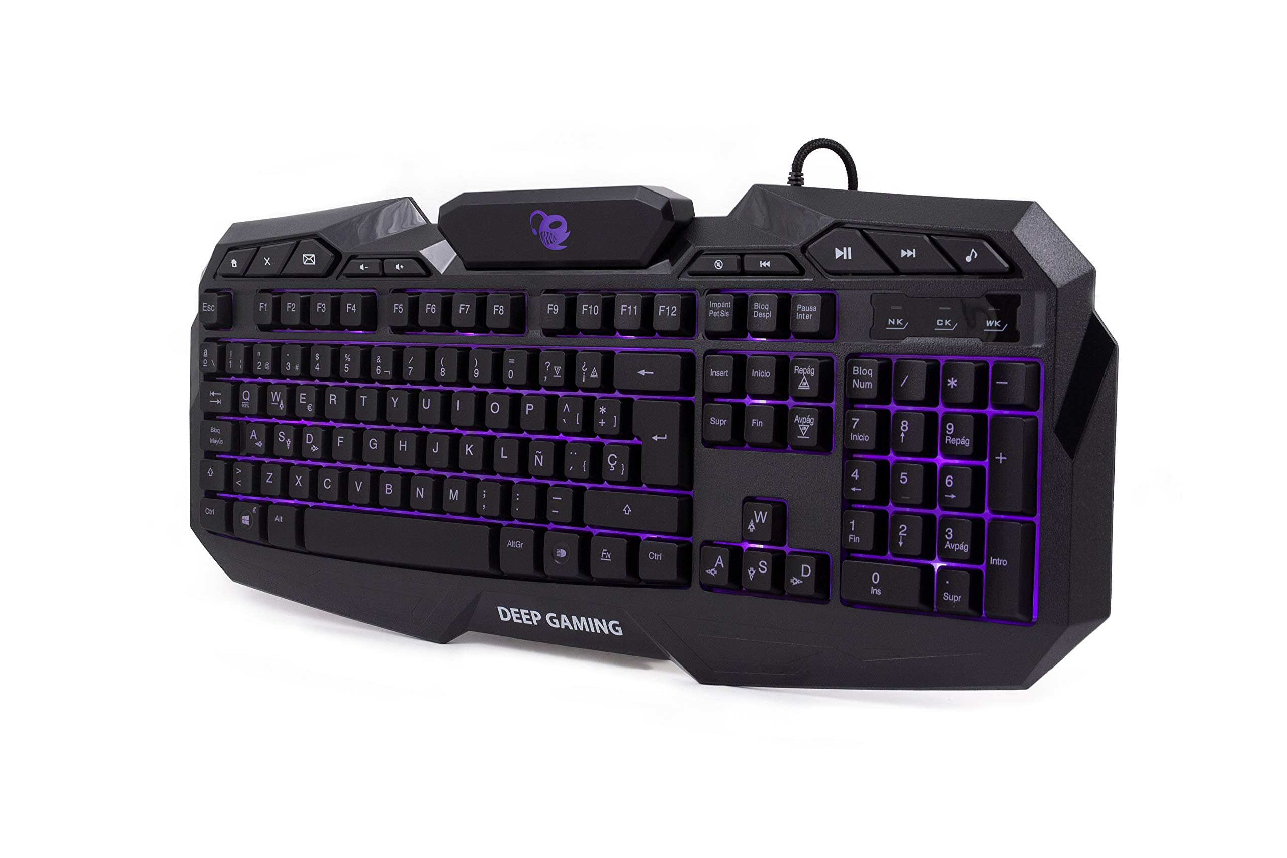 Deep Gaming X-Wing Setup Gaming 4 en 1: Teclado Membrana QWERTY con Ñ retroiluminado, ratón óptico LED 2400 dpi, Auriculares Gamer con micrófono, Alfombrilla Antideslizante. PC/Xbox One/PS4, Negro