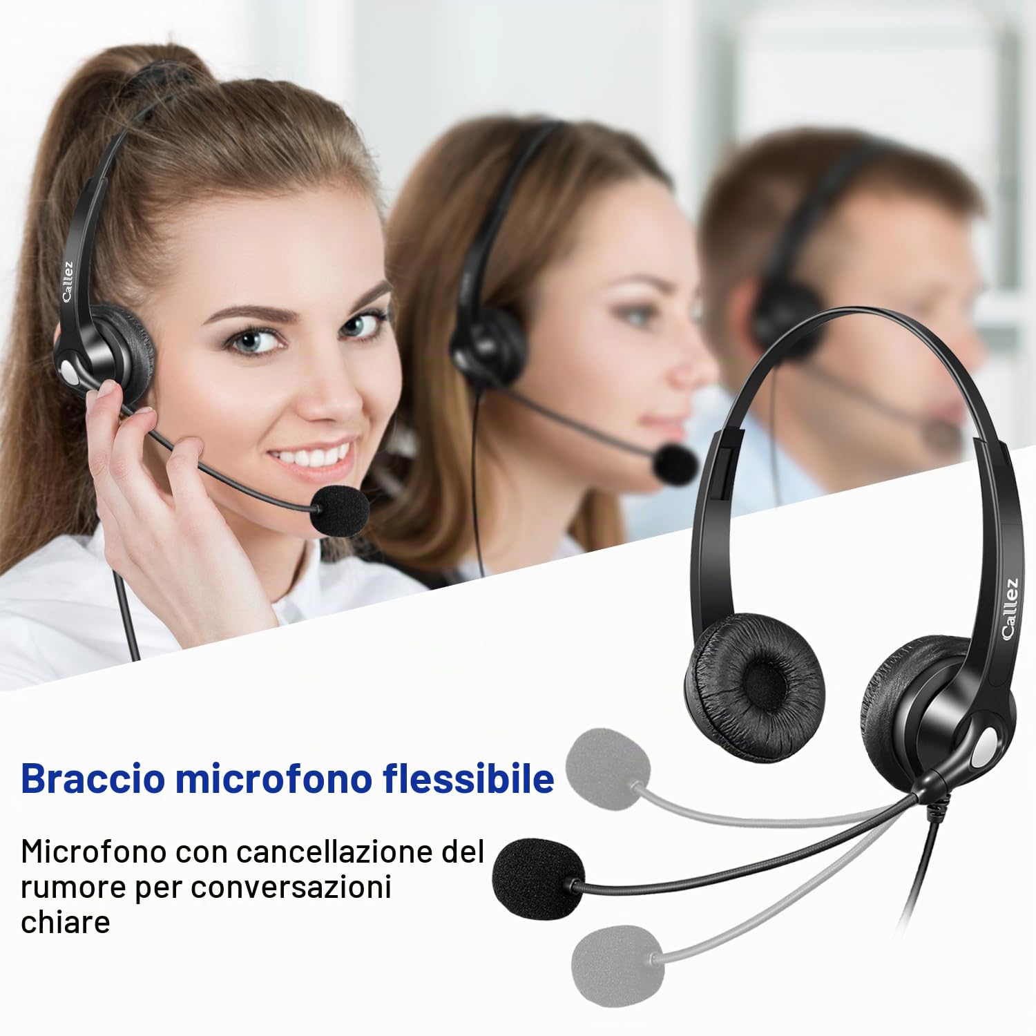 Cuffie Telefono Fisso RJ9 con Microfono a Cancellazione del Rumore, Auricolare Telefonica per Cisco 7821 7975G 7861 7941G 8845 8851 6851 9971, Plantronics M12 M22 Amplificatore, Call Center Ufficio